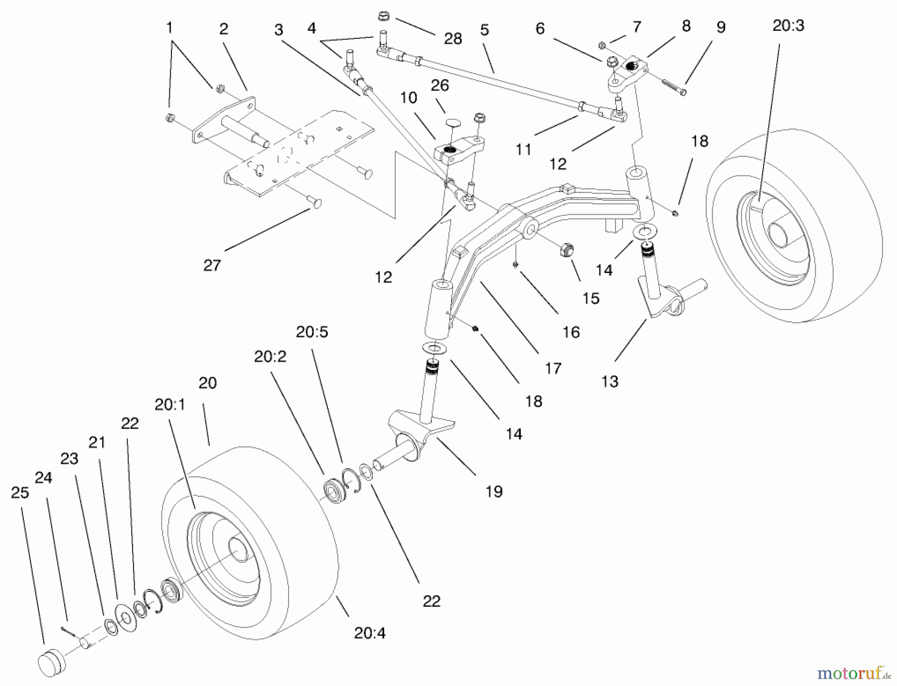 Toro Neu Mowers, Lawn & Garden Tractor Seite 1 73550 (523Dxi) - Toro 523Dxi Garden Tractor, 1998 (8900001-8999999) TIE RODS, SPINDLE, & FRONT AXLE ASSEMBLY