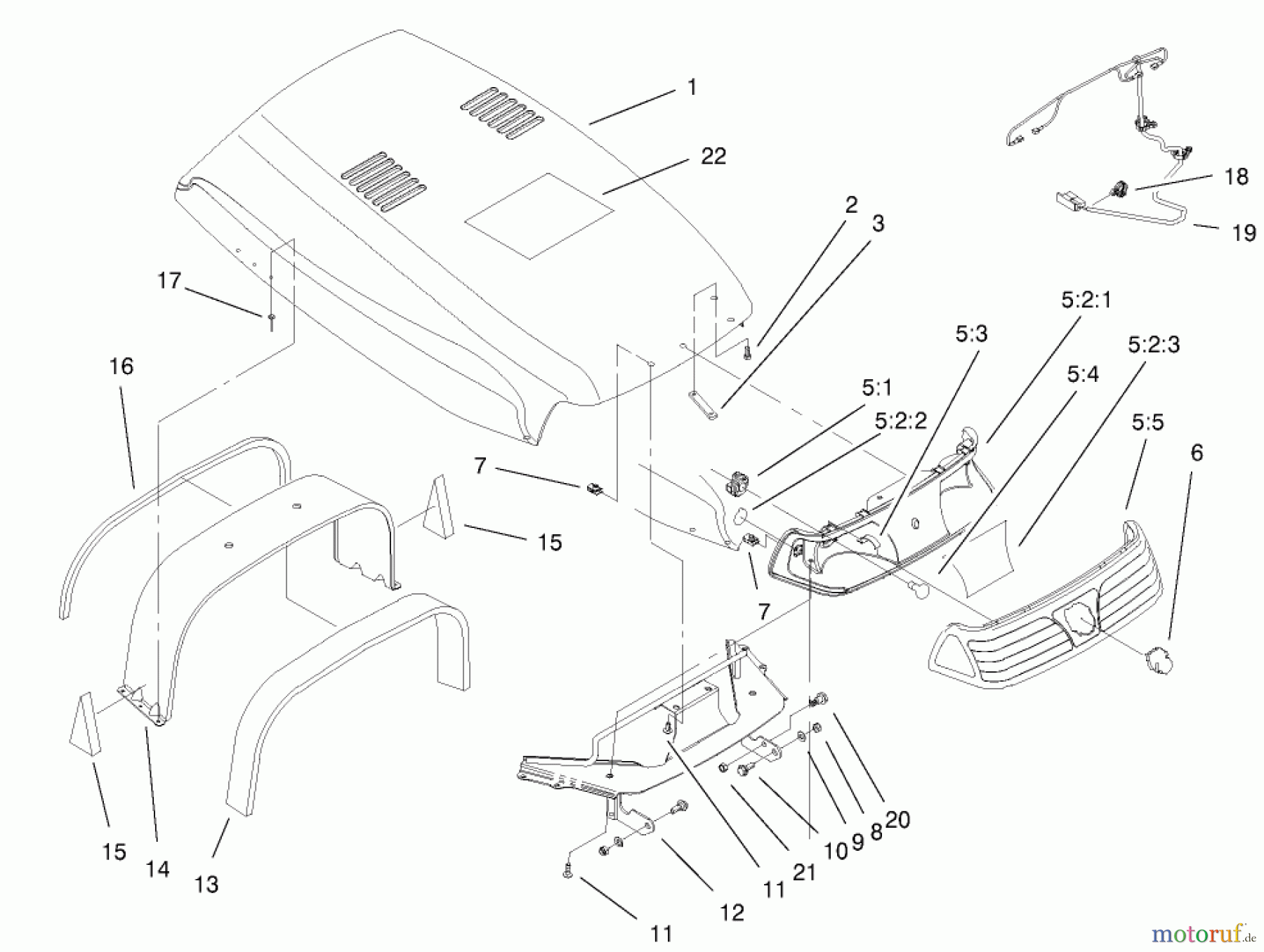 Toro Neu Mowers, Lawn & Garden Tractor Seite 1 73552 (523Dxi) - Toro 523Dxi Garden Tractor, 2000 (200000001-200999999) HOOD & HEADLIGHT ASSEMBLY