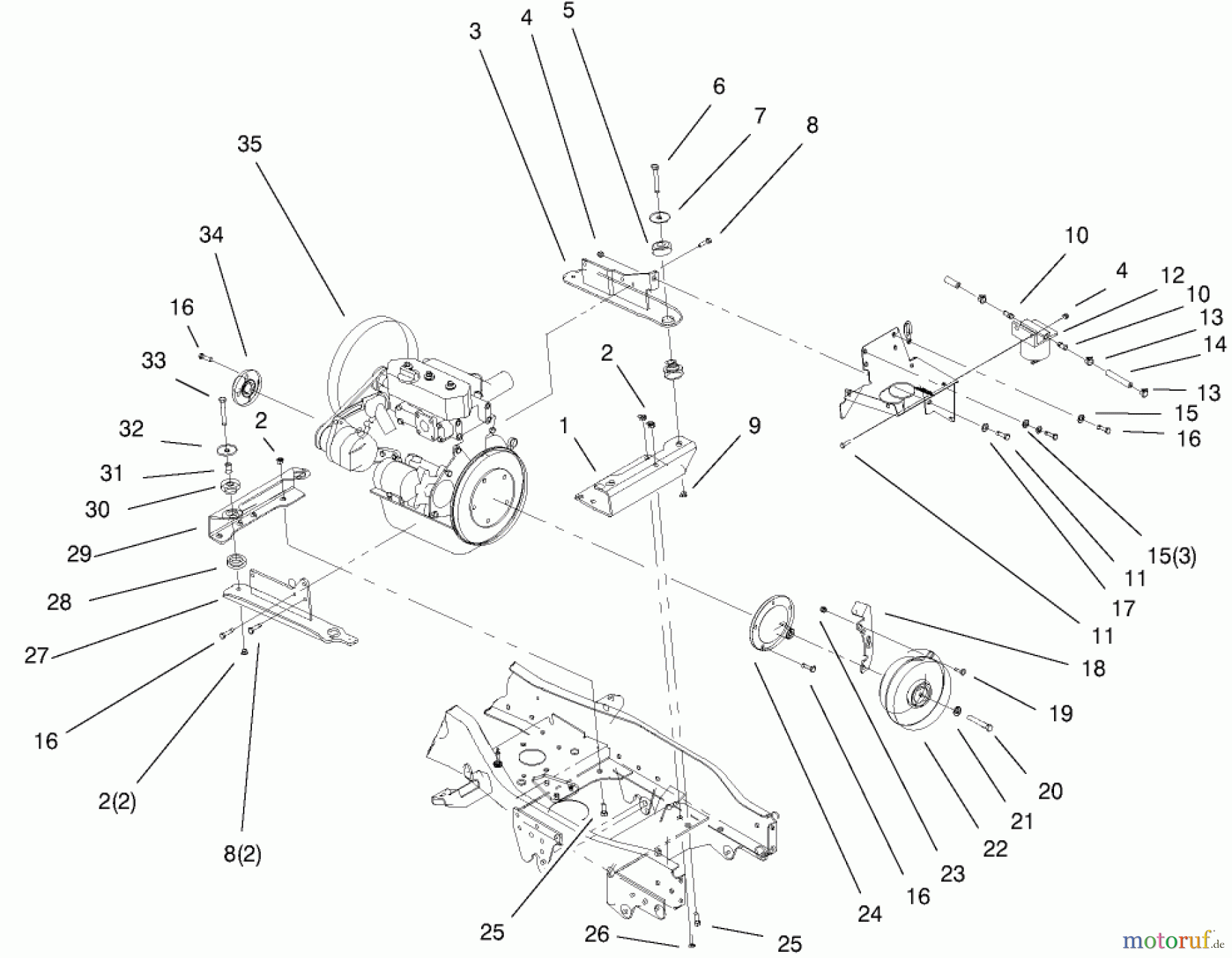 Toro Neu Mowers, Lawn & Garden Tractor Seite 1 73552 (523Dxi) - Toro 523Dxi Garden Tractor, 2000 (200000001-200999999) LIQUID COOLED DIESEL ENGINE ASSEMBLY #1