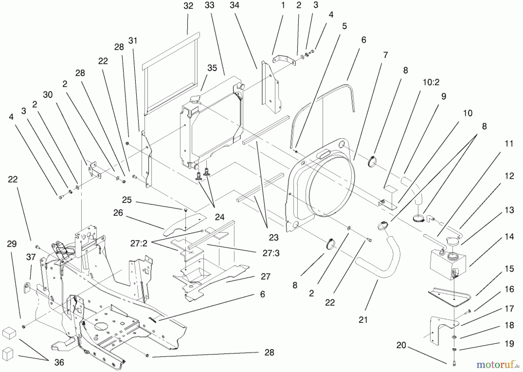 Toro Neu Mowers, Lawn & Garden Tractor Seite 1 73552 (523Dxi) - Toro 523Dxi Garden Tractor, 2000 (200000001-200999999) LIQUID COOLED DIESEL ENGINE ASSEMBLY #2