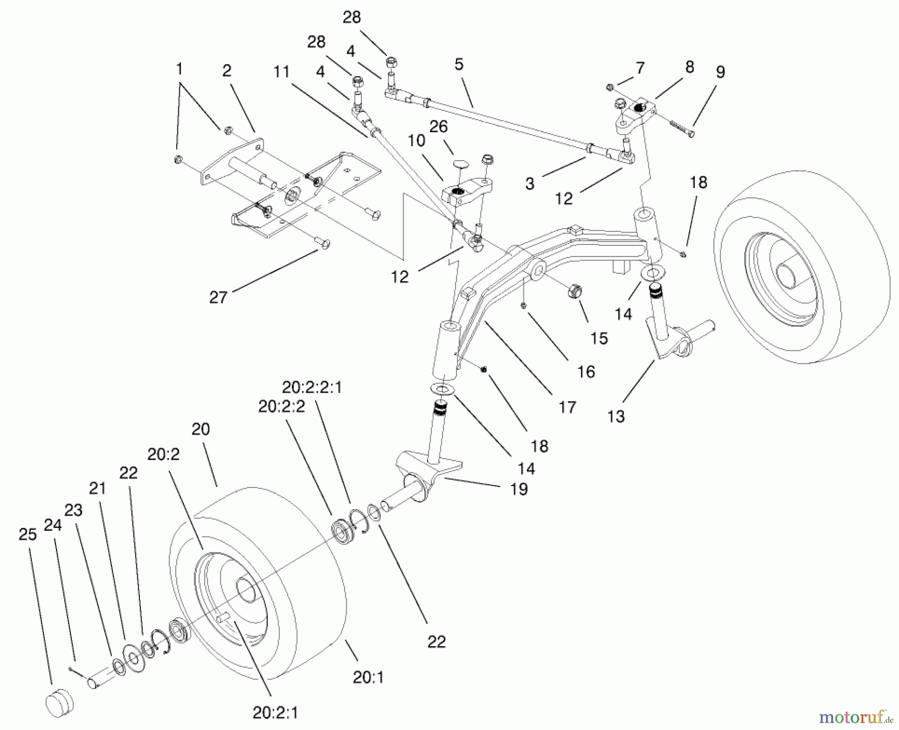 Toro Neu Mowers, Lawn & Garden Tractor Seite 1 73552 (523Dxi) - Toro 523Dxi Garden Tractor, 2000 (200000001-200999999) TIE RODS, SPINDLE, & FRONT AXLE ASSEMBLY