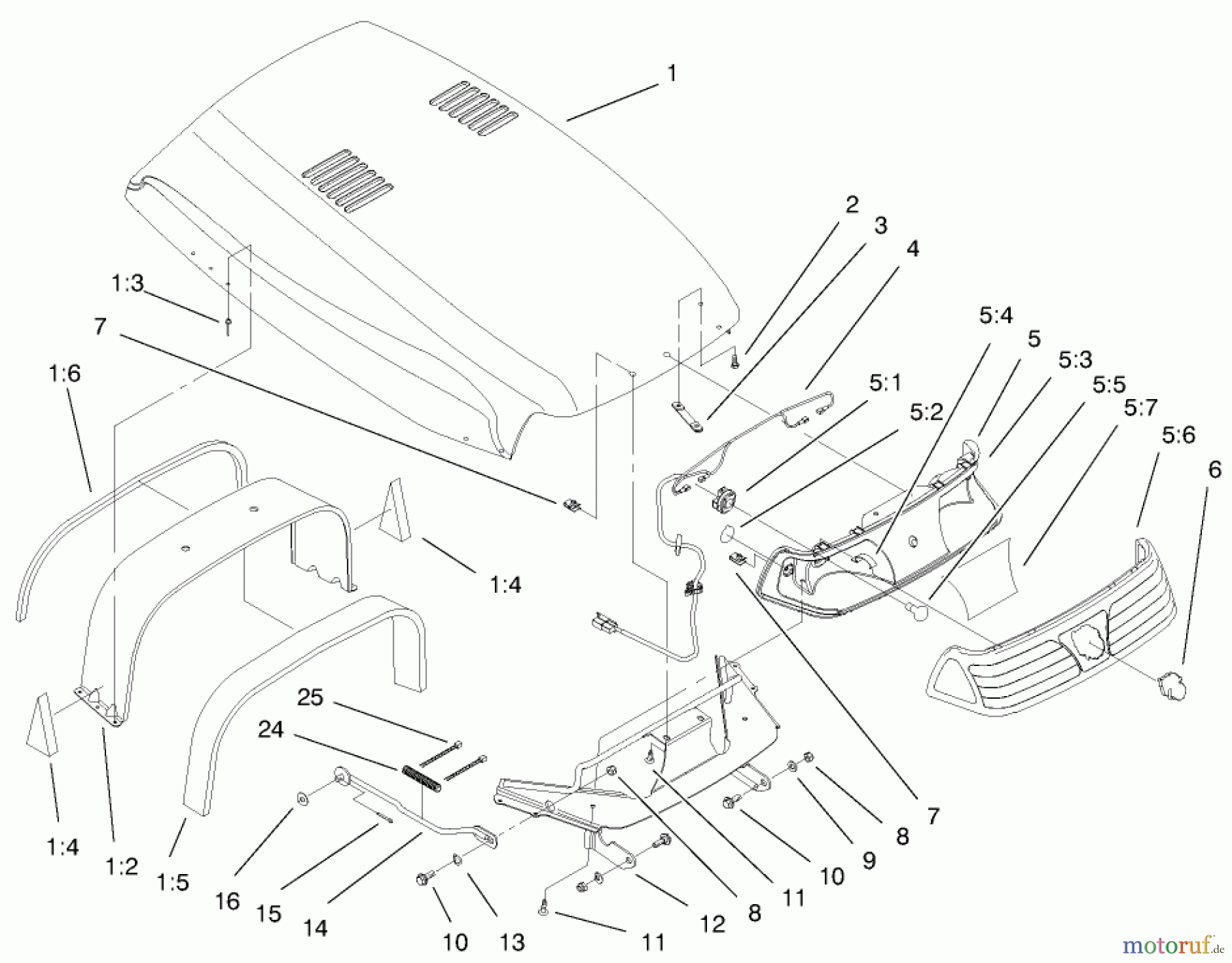 Toro Neu Mowers, Lawn & Garden Tractor Seite 1 73560 (522xi) - Toro 522xi Garden Tractor, 1998 (8900001-8999999) HOOD & HEADLIGHT ASSEMBLY