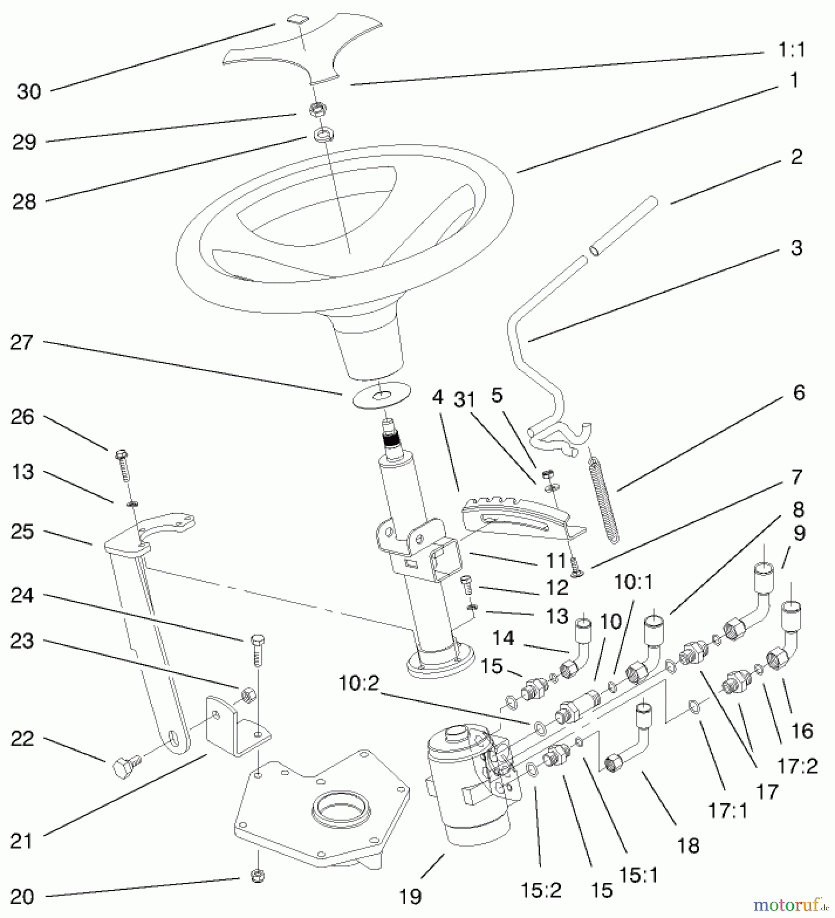 Toro Neu Mowers, Lawn & Garden Tractor Seite 1 73561 (522xi) - Toro 522xi Garden Tractor, 1999 (9900001-9999999) POWER STEERING & TILT ASSEMBLY