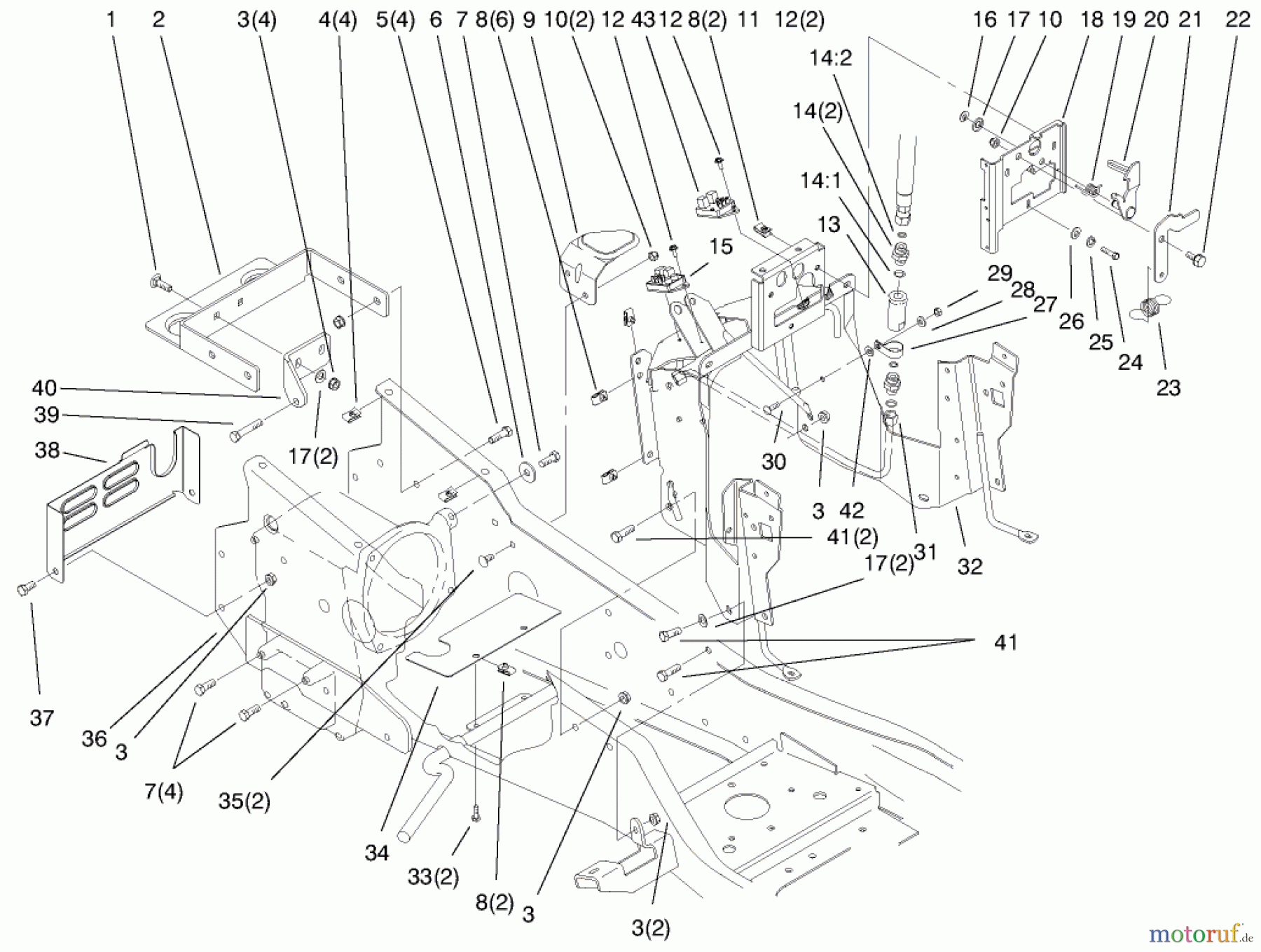 Toro Neu Mowers, Lawn & Garden Tractor Seite 1 73561 (522xi) - Toro 522xi Garden Tractor, 1999 (9900001-9999999) STEERING TOWER & FUEL TANK SUPPORTS ASSEMBLY