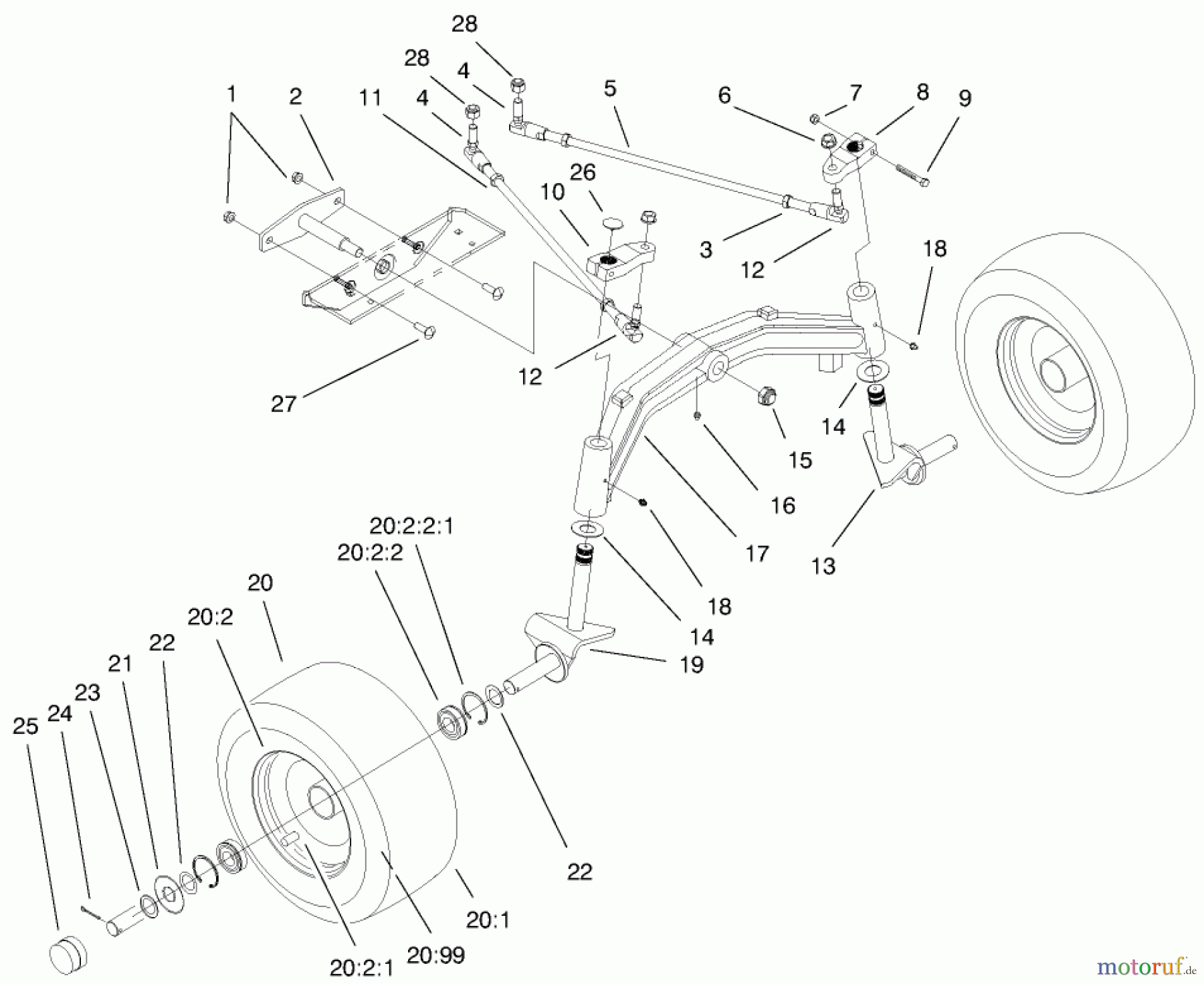 Toro Neu Mowers, Lawn & Garden Tractor Seite 1 73561 (522xi) - Toro 522xi Garden Tractor, 1999 (9900001-9999999) TIE RODS, SPINDLE, & FRONT AXLE ASSEMBLY