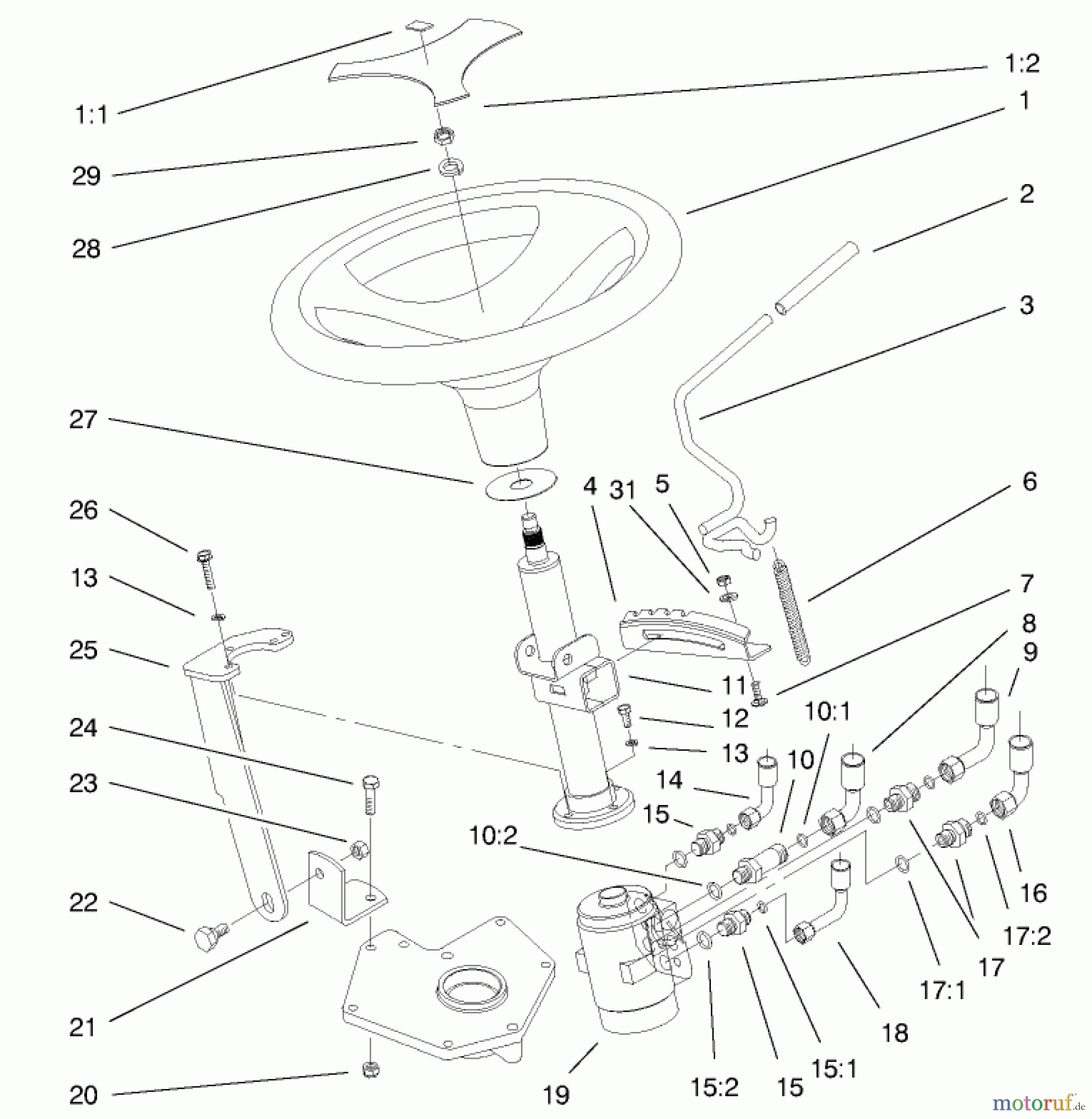Toro Neu Mowers, Lawn & Garden Tractor Seite 1 73561 (522xi) - Toro 522xi Garden Tractor, 2000 (200000201-200999999) POWER STEERING & TILT ASSEMBLY