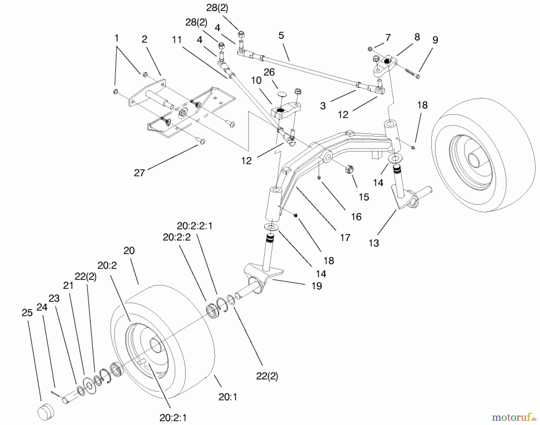 Toro Neu Mowers, Lawn & Garden Tractor Seite 1 73561 (522xi) - Toro 522xi Garden Tractor, 2000 (200000201-200999999) TIE RODS, SPINDLE, & FRONT AXLE ASSEMBLY
