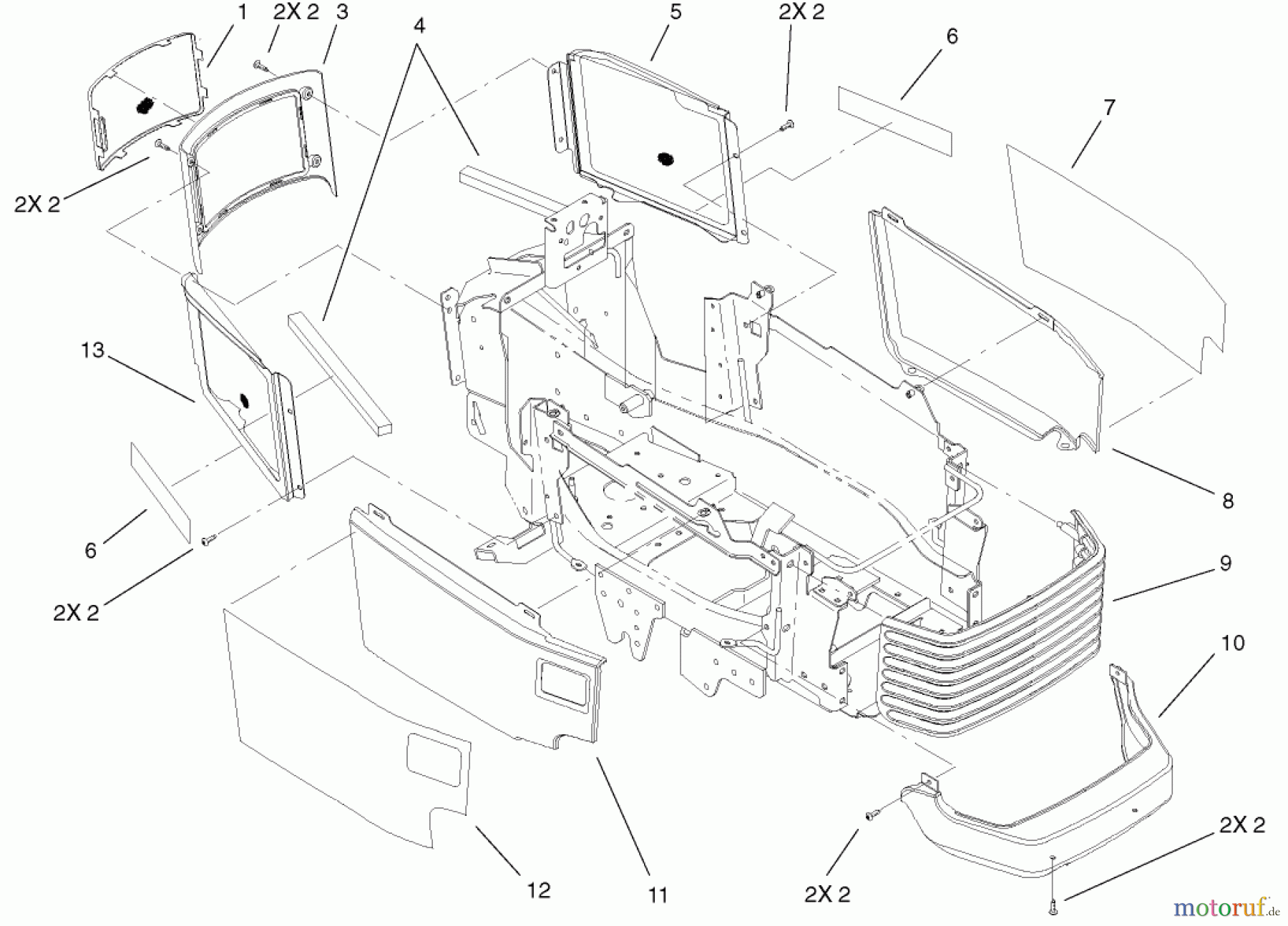 Toro Neu Mowers, Lawn & Garden Tractor Seite 1 73561 (522xi) - Toro 522xi Garden Tractor, 2002 (220000001-220999999) GRILL & SIDE PANELS ASSEMBLY