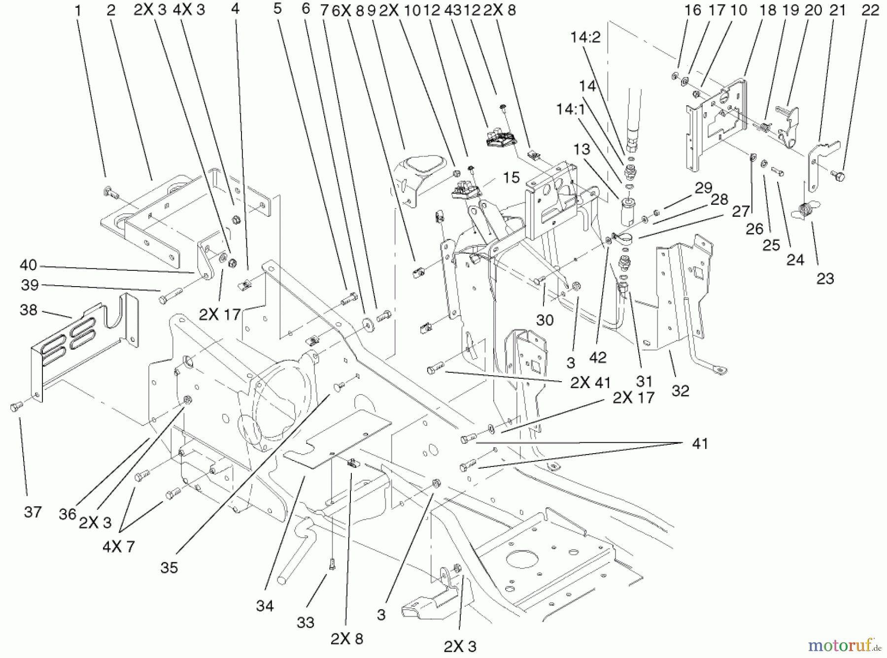  Toro Neu Mowers, Lawn & Garden Tractor Seite 1 73561 (522xi) - Toro 522xi Garden Tractor, 2002 (220000001-220999999) STEERING TOWER & FUEL TANK SUPPORTS ASSEMBLY