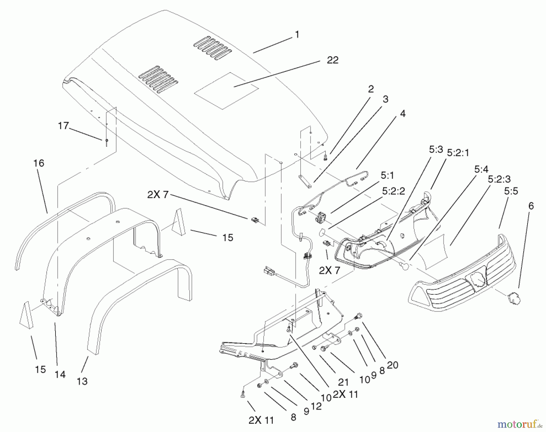  Toro Neu Mowers, Lawn & Garden Tractor Seite 1 73561 (522xi) - Toro 522xi Garden Tractor, 2003 (230000001-230999999) HOOD & HEADLIGHT ASSEMBLY