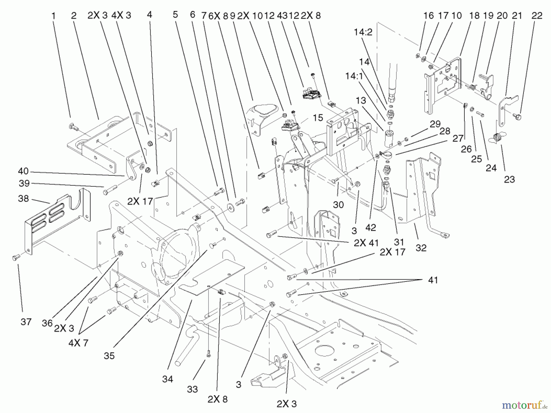Toro Neu Mowers, Lawn & Garden Tractor Seite 1 73561 (522xi) - Toro 522xi Garden Tractor, 2003 (230000001-230999999) STEERING TOWER & FUEL TANK SUPPORTS ASSEMBLY
