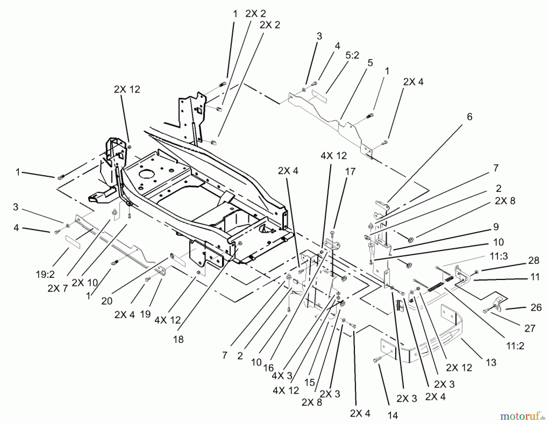  Toro Neu Mowers, Lawn & Garden Tractor Seite 1 73561 (550) - Toro 550 Garden Tractor, 2005 (250000001-250999999) BUMPER AND HOOD SUPPORT ASSEMBLY