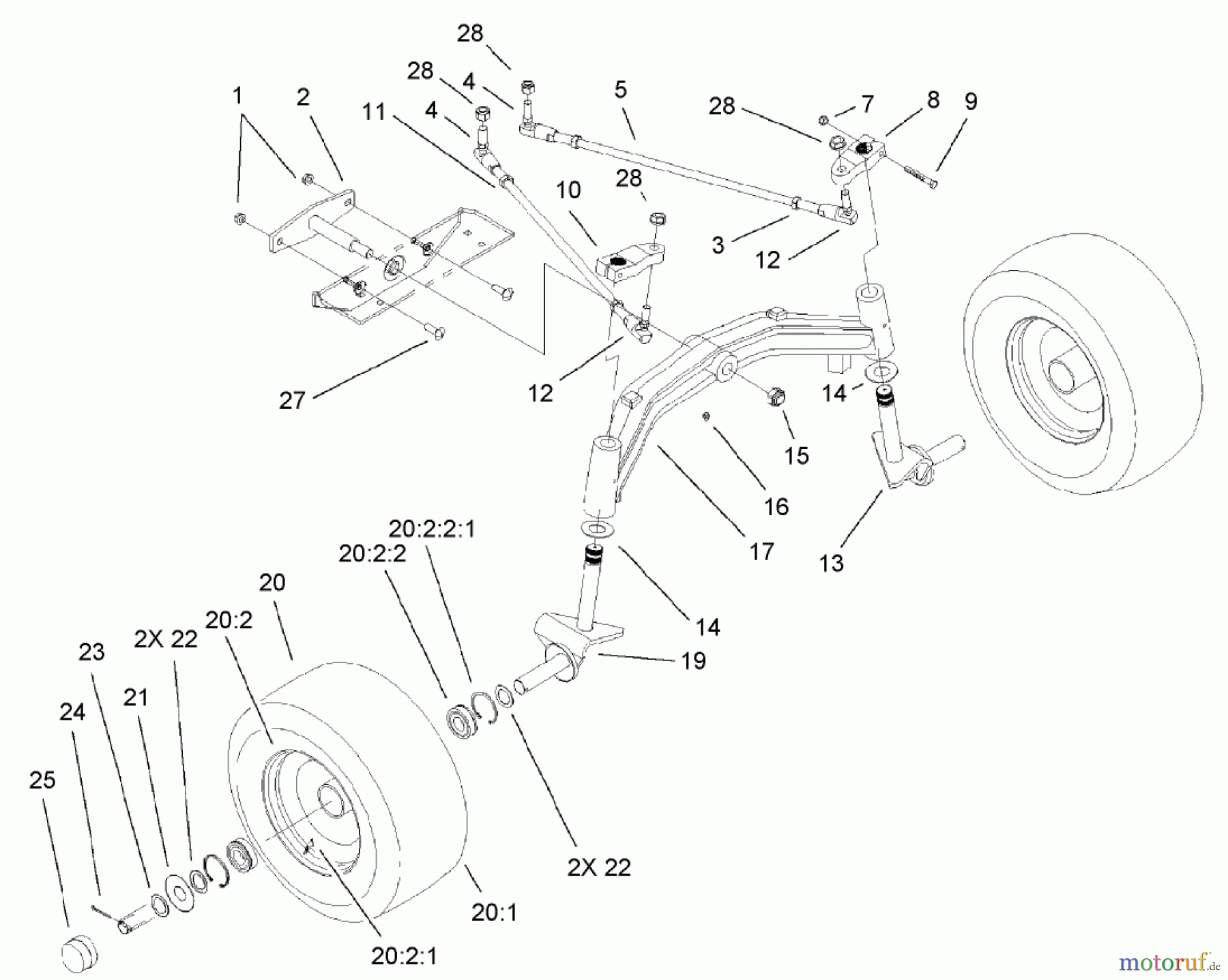 Toro Neu Mowers, Lawn & Garden Tractor Seite 1 73561 (550) - Toro 550 Garden Tractor, 2005 (250000001-250999999) TIE ROD, SPINDLE AND FRONT AXLE ASSEMBLY