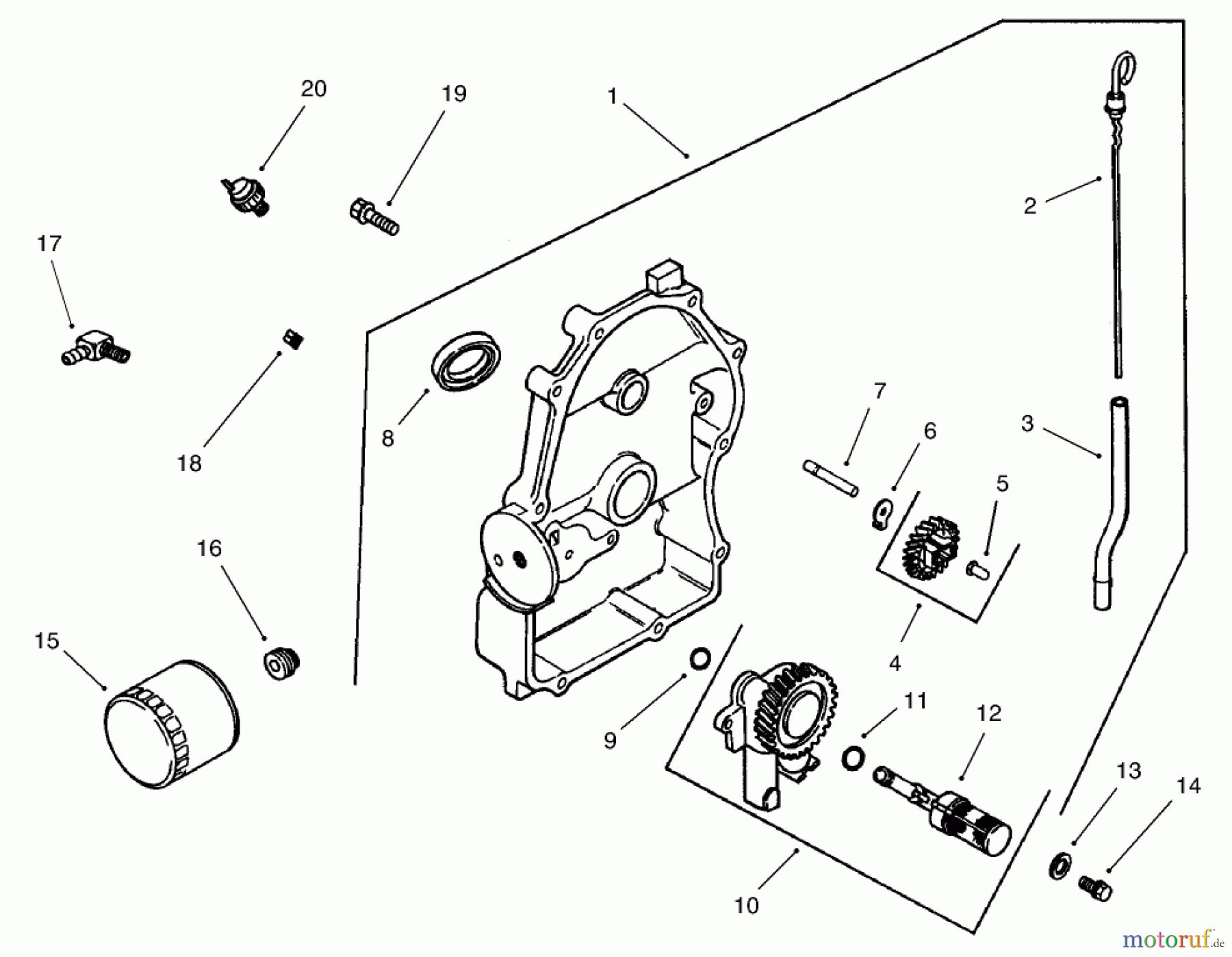 Toro Neu Mowers, Lawn & Garden Tractor Seite 1 73570 (520xi) - Toro 520xi Garden Tractor, 2003 (230000001-230999999) GROUP 3-OIL PAN/LUBRICATION ASSEMBLY