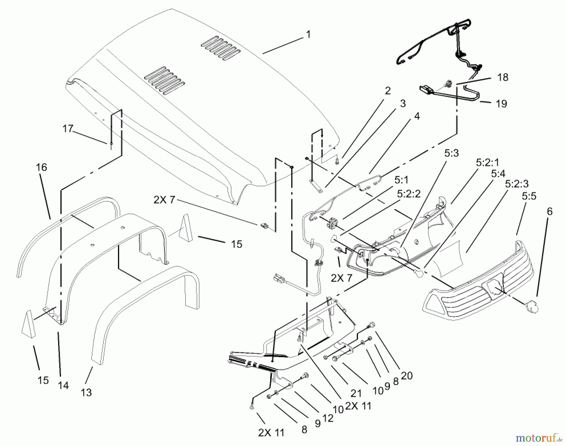 Toro Neu Mowers, Lawn & Garden Tractor Seite 1 73590 (523Dxi) - Toro 523Dxi Garden Tractor, 2004 (240000001-240999999) HOOD & HEADLIGHT ASSEMBLY