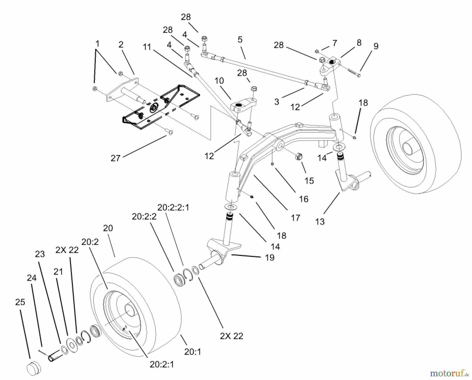 Toro Neu Mowers, Lawn & Garden Tractor Seite 1 73590 (523Dxi) - Toro 523Dxi Garden Tractor, 2004 (240000001-240999999) TIE ROD, SPINDLE & FRONT AXLE ASSEMBLY