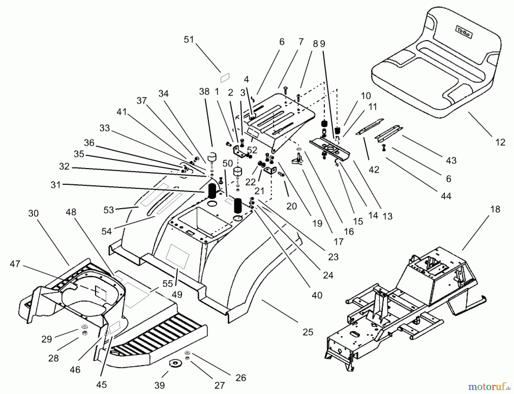 Toro Neu Mowers, Lawn & Garden Tractor Seite 1 74570 (170-DH) - Toro 170-DH Lawn Tractor, 2000 (200000001-200999999) BODY ASSEMBLY #1