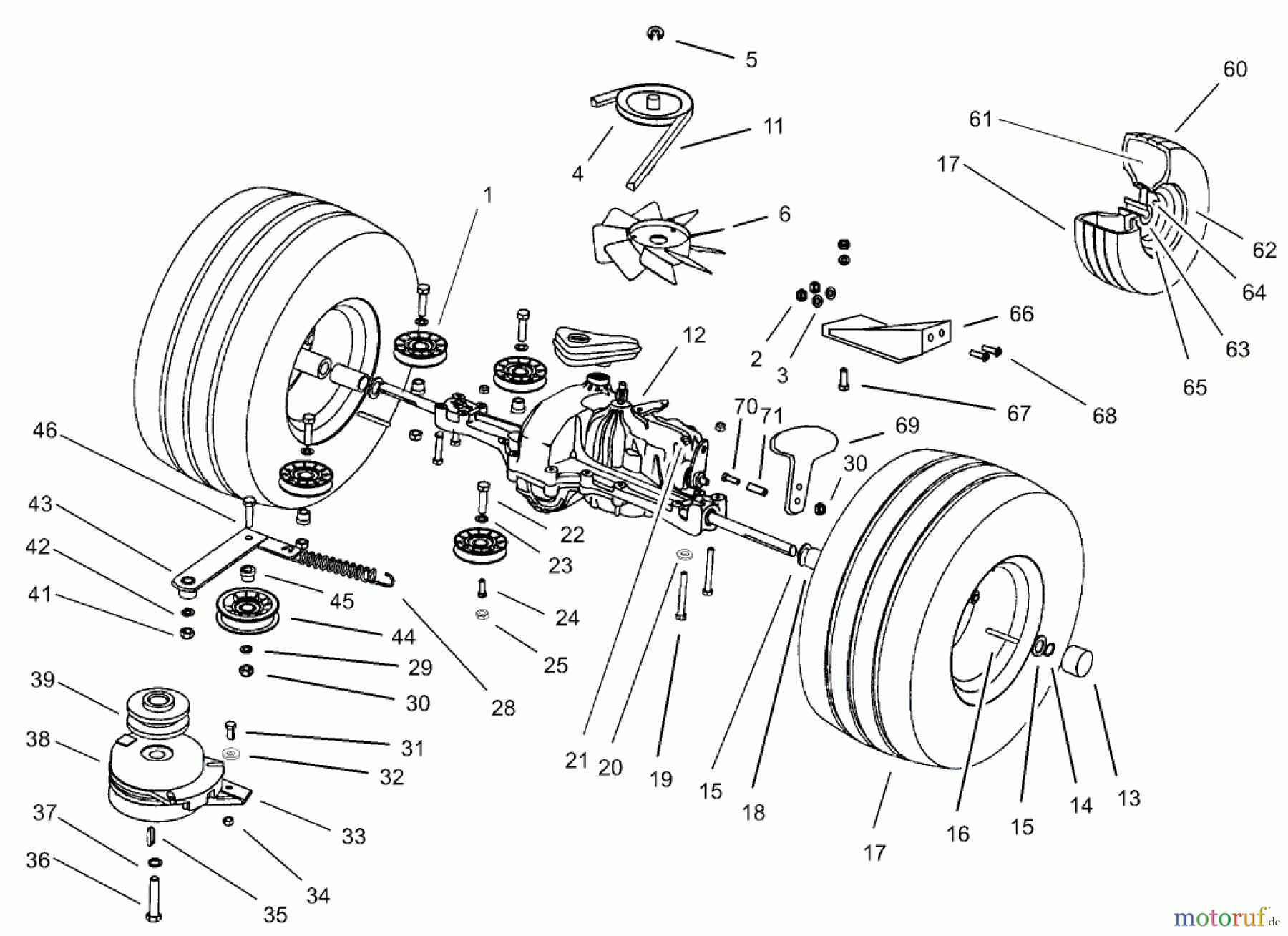 Toro Neu Mowers, Lawn & Garden Tractor Seite 1 74570 (170-DH) - Toro 170-DH Lawn Tractor, 2000 (200000001-200999999) TRANSMISSION DRIVE ASSEMBLY