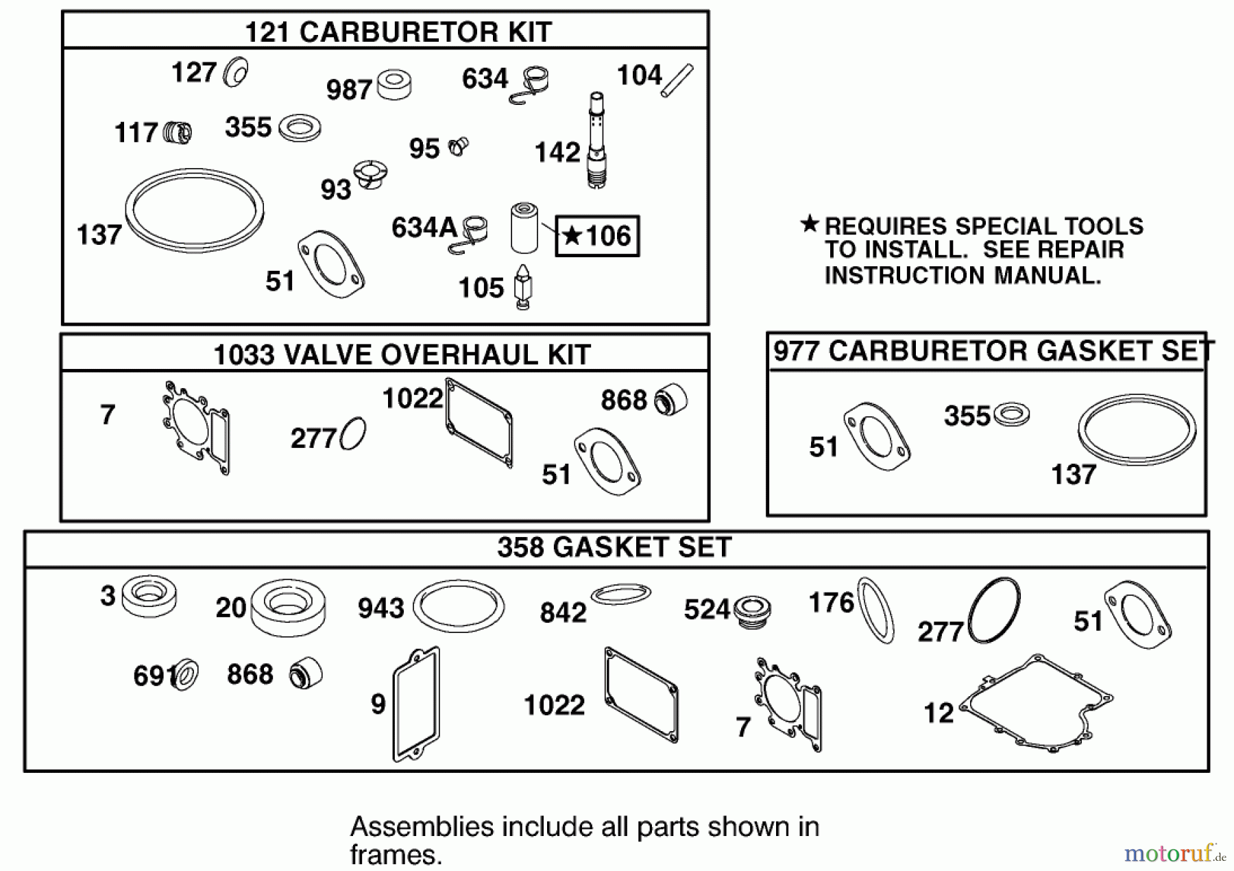Toro Neu Mowers, Lawn & Garden Tractor Seite 1 74570 (170-DH) - Toro 170-DH Lawn Tractor, 2001 (210000001-210999999) CARBURETOR OVERHAUL KIT ASSEMBLY ENGINE BRIGGS AND STRATTON MODEL 311777-0151-E1