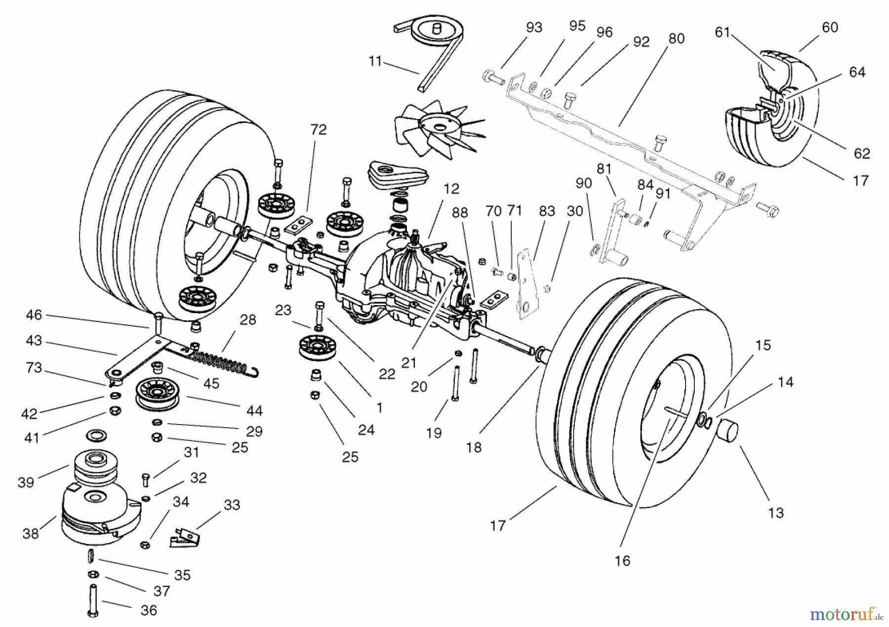 Toro Neu Mowers, Lawn & Garden Tractor Seite 1 74570 (170-DH) - Toro 170-DH Lawn Tractor, 2001 (210000001-210999999) TRANSMISSION DRIVE ASSEMBLY