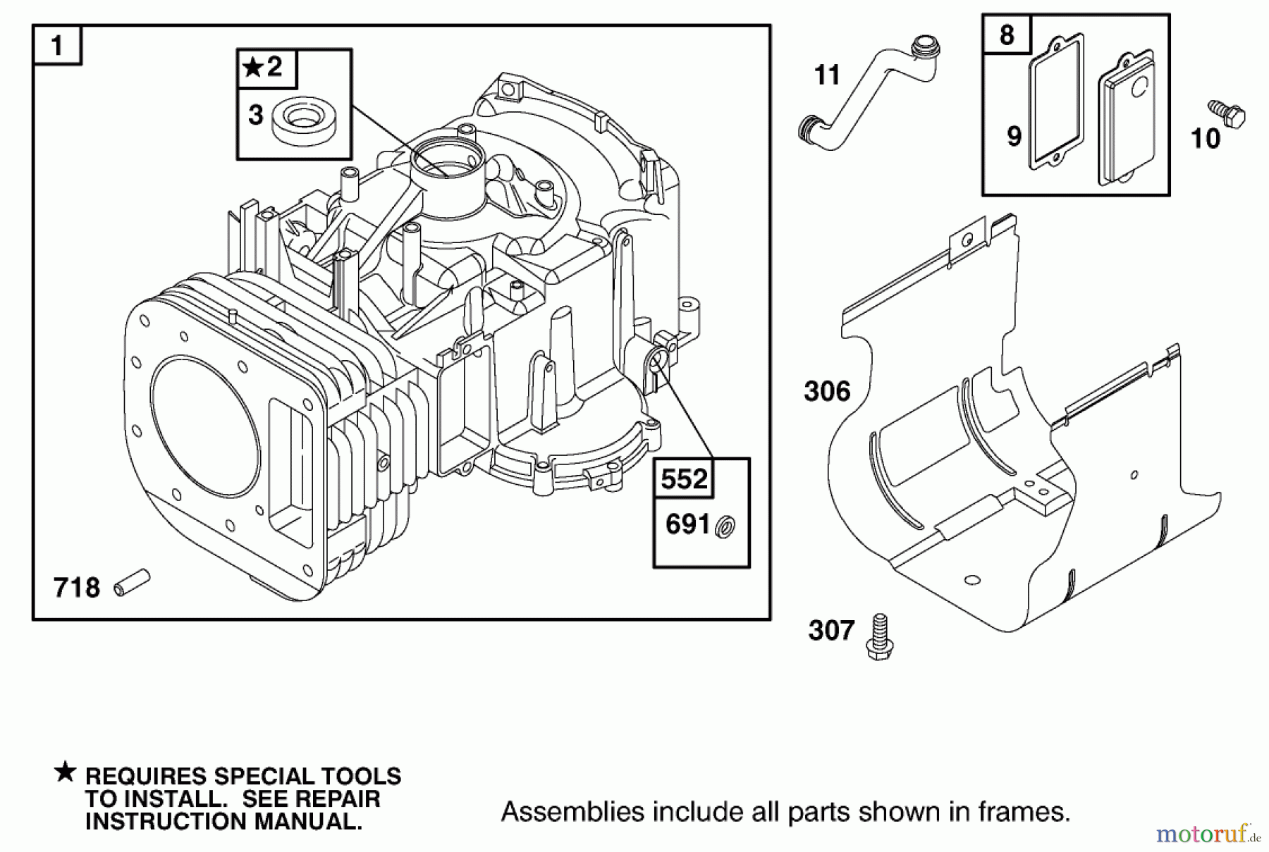 Toro Neu Mowers, Lawn & Garden Tractor Seite 1 74570 (170-DH) - Toro 170-DH Lawn Tractor, 2002 (220000001-220999999) CYLINDER ASSEMBLY BRIGGS AND STRATTON 311777-0151-E1