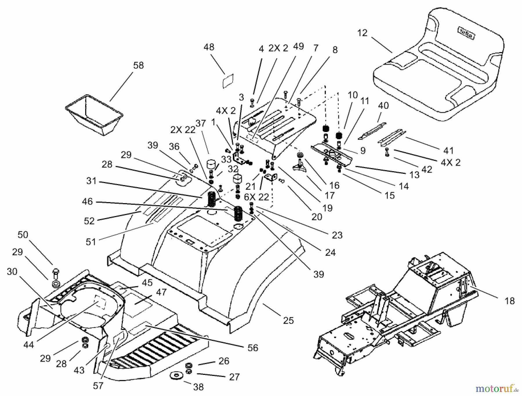 Toro Neu Mowers, Lawn & Garden Tractor Seite 1 74570 (170-DH) - Toro 170-DH Lawn Tractor, 2003 (230000001-230999999) BODY ASSEMBLY