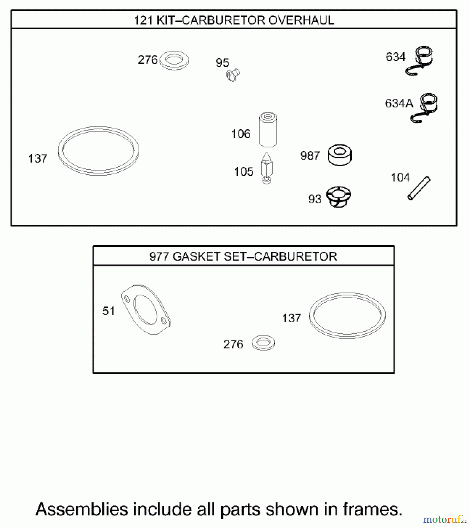 Toro Neu Mowers, Lawn & Garden Tractor Seite 1 74570 (170-DH) - Toro 170-DH Lawn Tractor, 2003 (230000001-230999999) CARBURETOR OVERHAUL KIT ASSEMBLY BRIGGS AND STRATTON 31G777-0121-E1