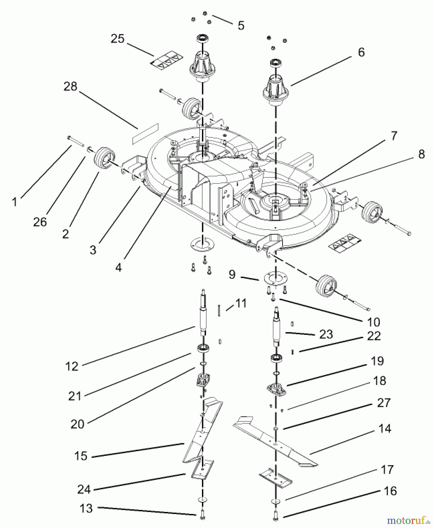 Toro Neu Mowers, Lawn & Garden Tractor Seite 1 74570 (170-DH) - Toro 170-DH Lawn Tractor, 2003 (230000001-230999999) CUTTING PAN, MOWER HOUSING ASSEMBLY