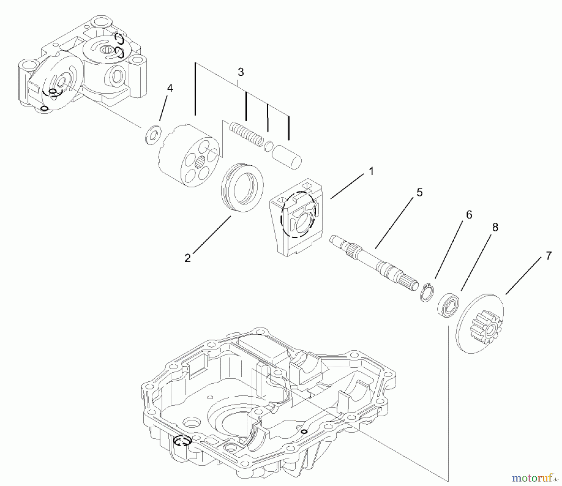 Toro Neu Mowers, Lawn & Garden Tractor Seite 1 74570 (170-DH) - Toro 170-DH Lawn Tractor, 2003 (230000001-230999999) MOTOR SHAFT ASSEMBLY TRANSMISSION ASSEMBLY NO. 104-2889