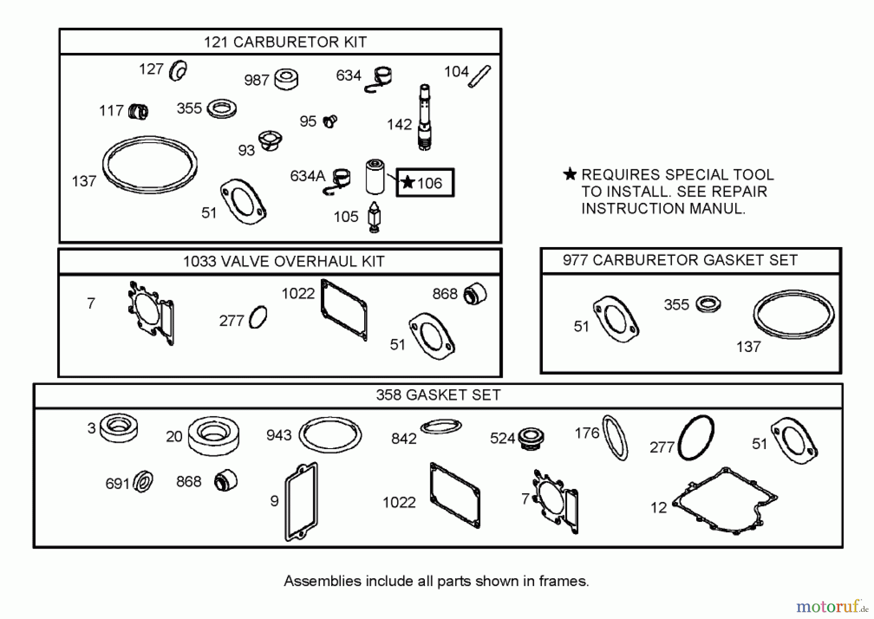 Toro Neu Mowers, Lawn & Garden Tractor Seite 1 74570 (170-DH) - Toro 170-DH Lawn Tractor, 2004 (240000001-240999999) CARBURETOR OVERHAUL KIT ASSEMBLY BRIGGS AND STRATTON 311777-0151-E1