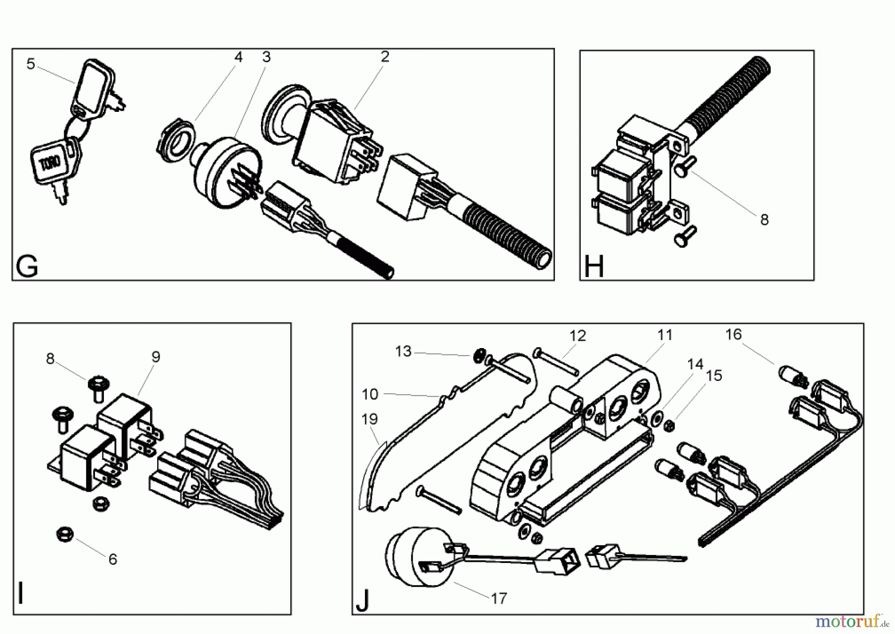 Toro Neu Mowers, Lawn & Garden Tractor Seite 1 74570 (170-DH) - Toro 170-DH Lawn Tractor, 2004 (240000001-240999999) ELECTRICAL SWITCH ASSEMBLY NO. 2