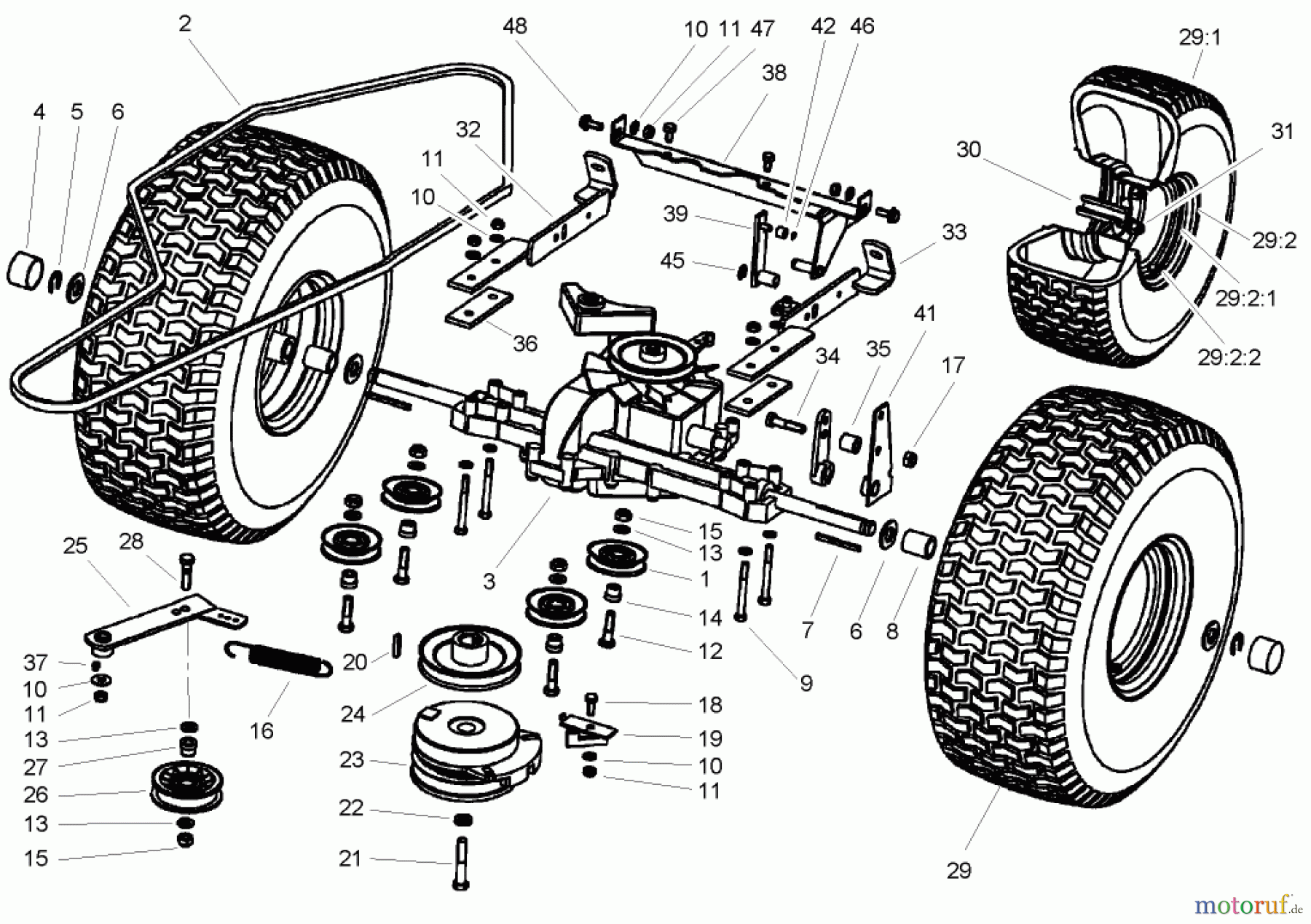 Toro Neu Mowers, Lawn & Garden Tractor Seite 1 74570 (170-DH) - Toro 170-DH Lawn Tractor, 2004 (240000001-240999999) TRANSMISSION AND DRIVE ASSEMBLY
