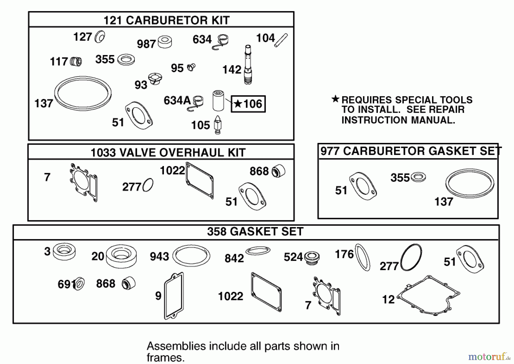 Toro Neu Mowers, Lawn & Garden Tractor Seite 1 74570 (DH 210) - Toro DH 210 Lawn Tractor, 2005 (250000001-250999999) CARBURETOR OVERHAUL KIT ASSEMBLY BRIGGS AND STRATTON 311777-0151-E1