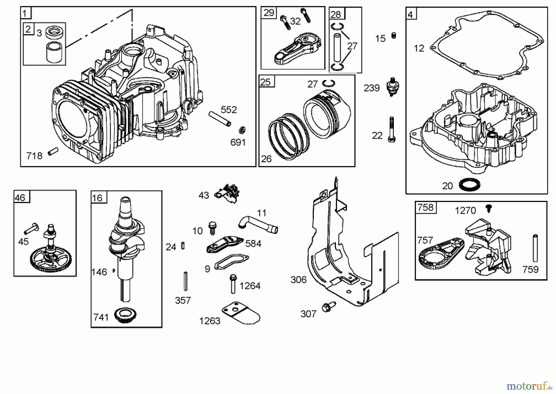 Toro Neu Mowers, Lawn & Garden Tractor Seite 1 74571 (150-DH) - Toro 150-DH Lawn Tractor, 2004 (240000001-240999999) CYLINDER, CRANKSHAFT AND PISTON ASSEMBLIES BRIGGS AND STRATTON 282H79-23502