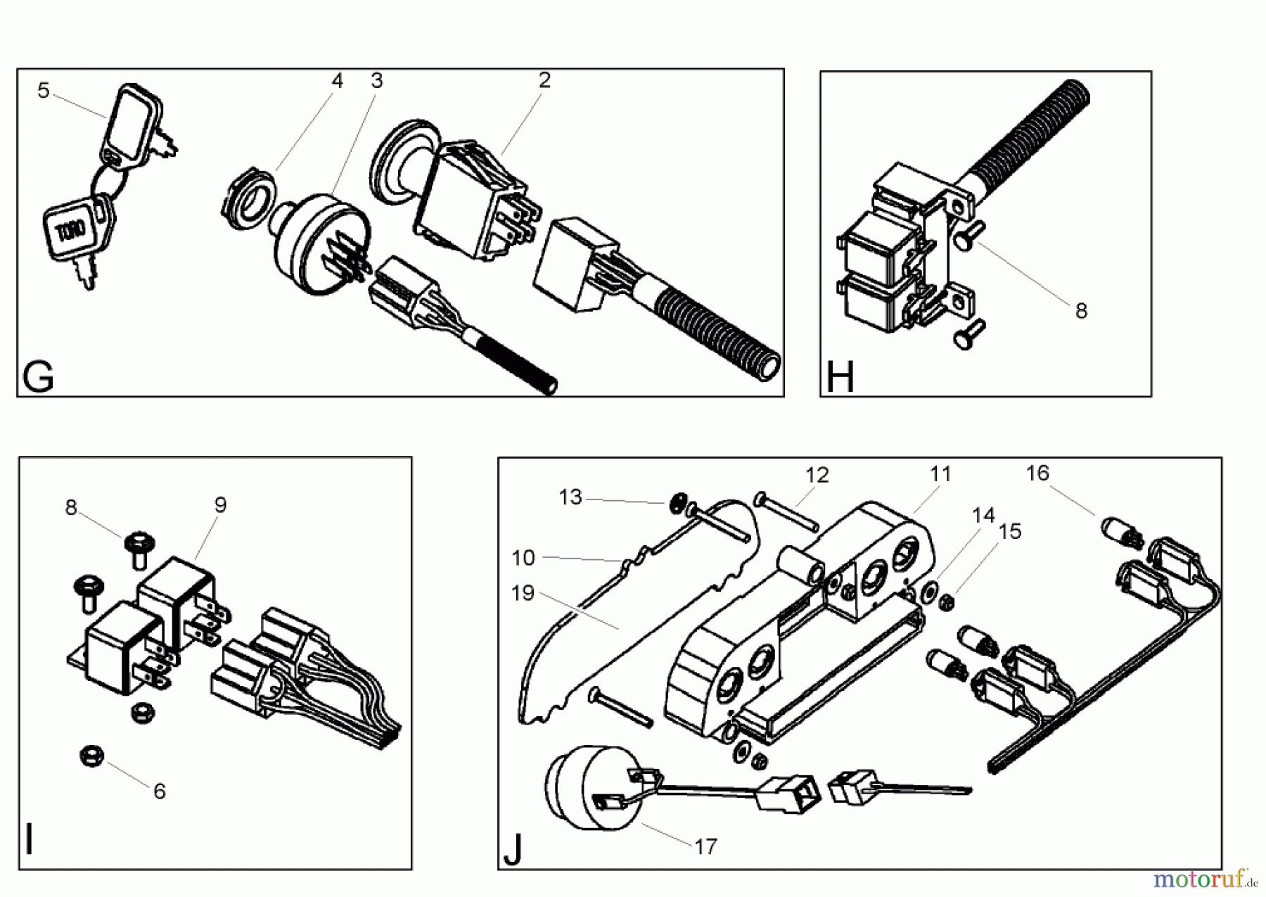 Toro Neu Mowers, Lawn & Garden Tractor Seite 1 74571 (150-DH) - Toro 150-DH Lawn Tractor, 2004 (240000001-240999999) ELECTRICAL SWITCH ASSEMBLIES NO.2