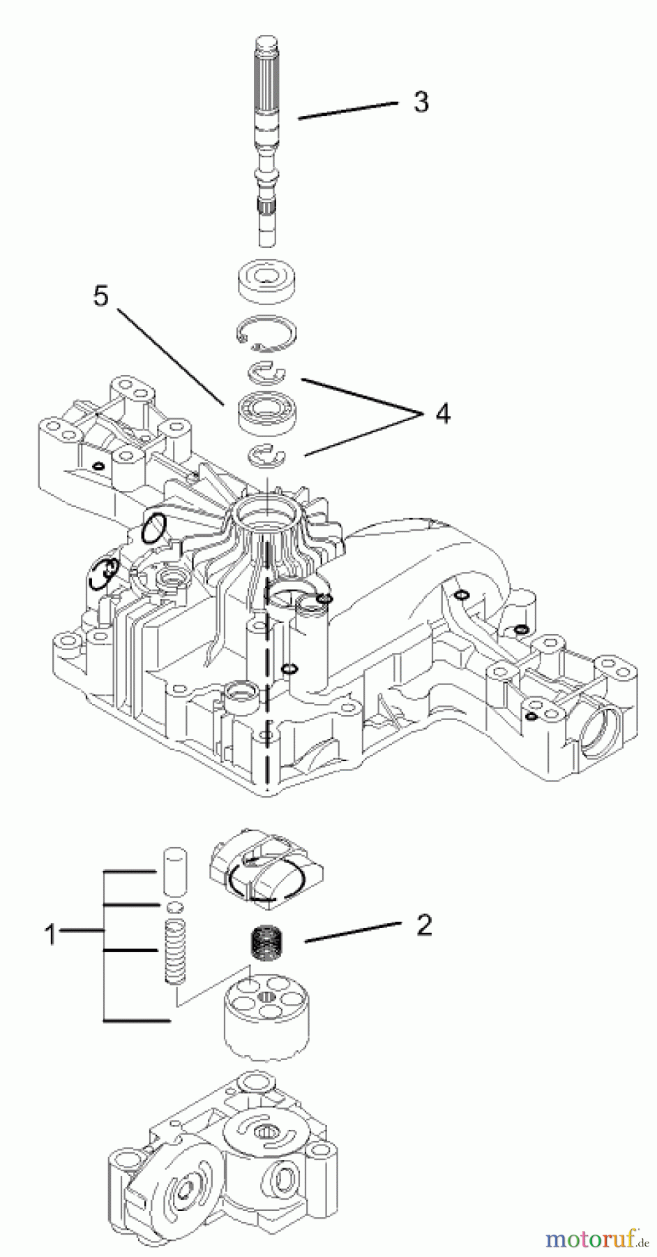 Toro Neu Mowers, Lawn & Garden Tractor Seite 1 74571 (150-DH) - Toro 150-DH Lawn Tractor, 2004 (240000001-240999999) PUMP SHAFT ASSEMBLY TRANSMISSION ASSEMBLY NO. 104-2889
