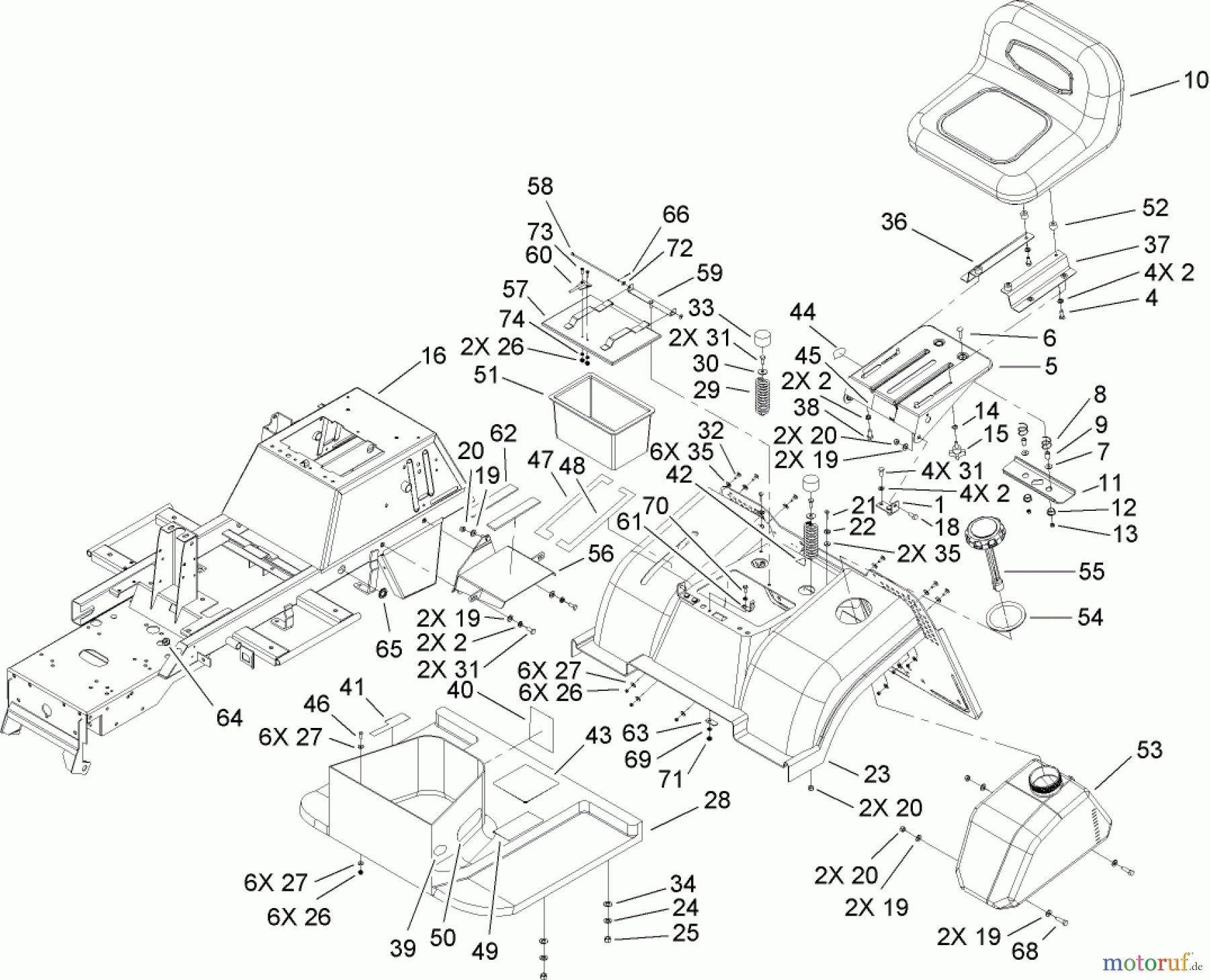 Toro Neu Mowers, Lawn & Garden Tractor Seite 1 74573 (DH 200) - Toro DH 200 Lawn Tractor, 2007 (270000001-270999999) FRAME ASSEMBLY