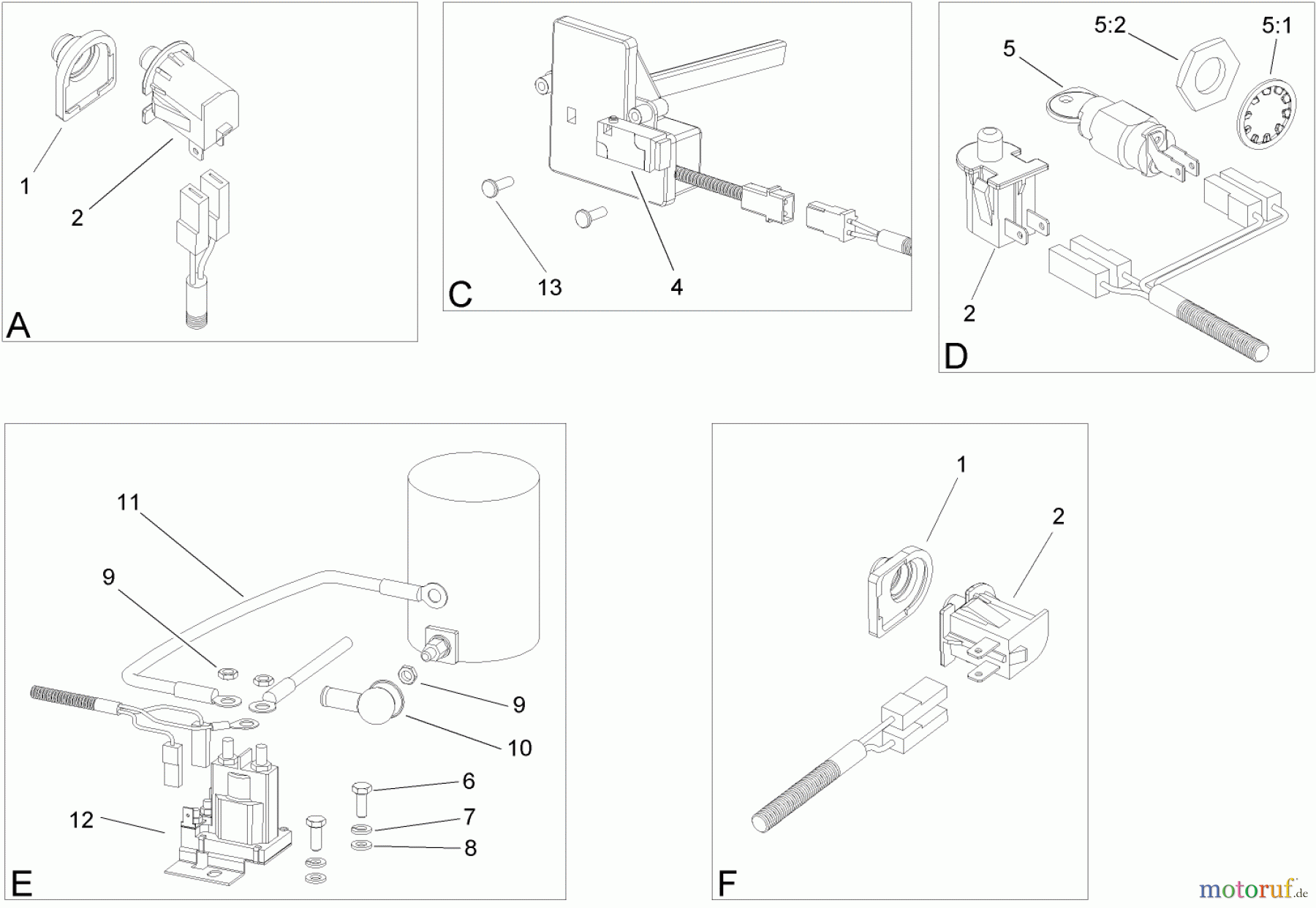 Toro Neu Mowers, Lawn & Garden Tractor Seite 1 74573 (DH 200) - Toro DH 200 Lawn Tractor, 2009 (290000481-290999999) ELECTRICAL SWITCH NO. 1 ASSEMBLY