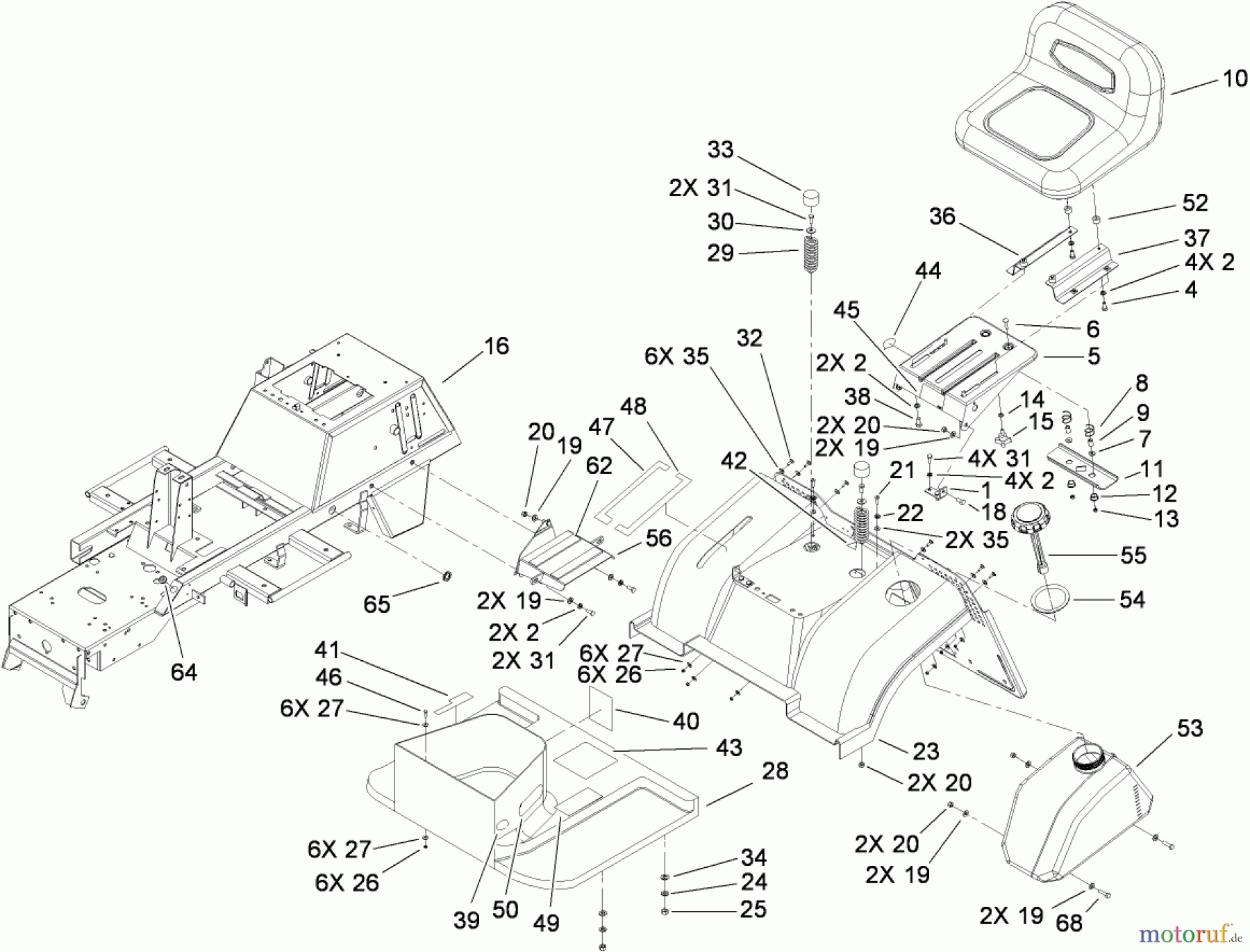  Toro Neu Mowers, Lawn & Garden Tractor Seite 1 74573 (DH 200) - Toro DH 200 Lawn Tractor, 2009 (290000481-290999999) FRAME ASSEMBLY