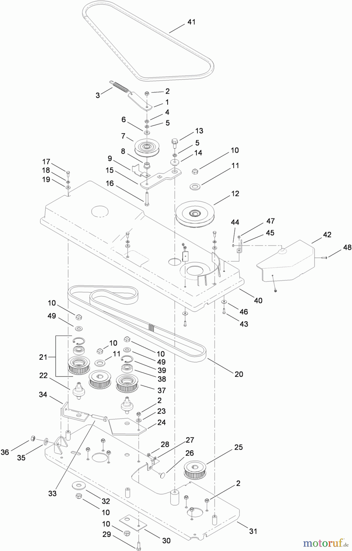  Toro Neu Mowers, Lawn & Garden Tractor Seite 1 74573 (DH 200) - Toro DH 200 Lawn Tractor, 2010 (310000001-310999999) CUTTING PAN AND DRIVE SYSTEM ASSEMBLY