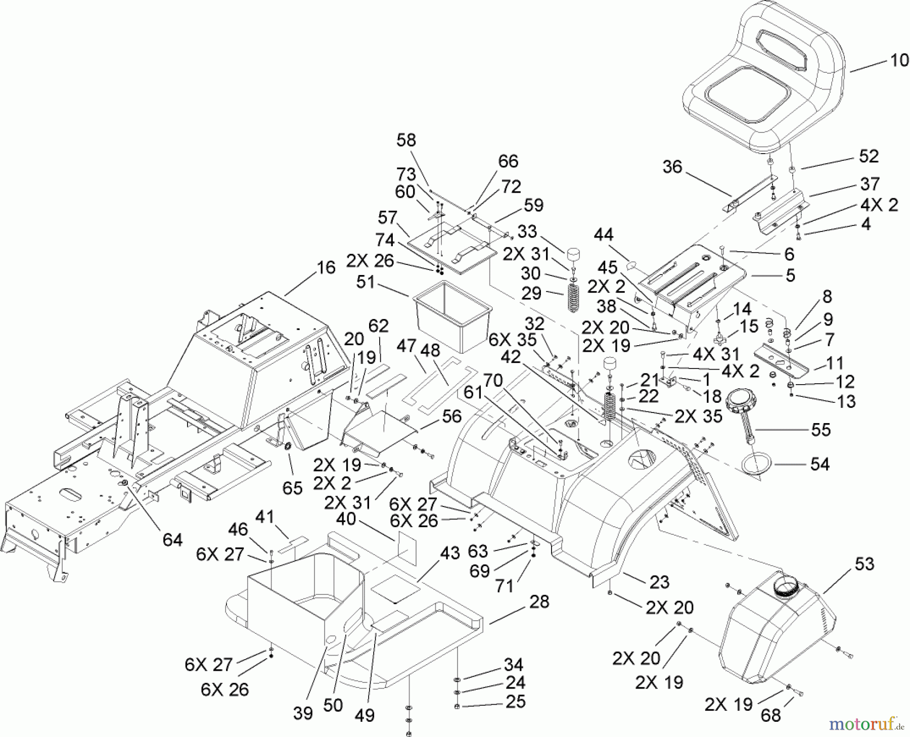  Toro Neu Mowers, Lawn & Garden Tractor Seite 1 74582 (DH 210) - Toro DH 210 Lawn Tractor, 2007 (270000001-270999999) FRAME ASSEMBLY