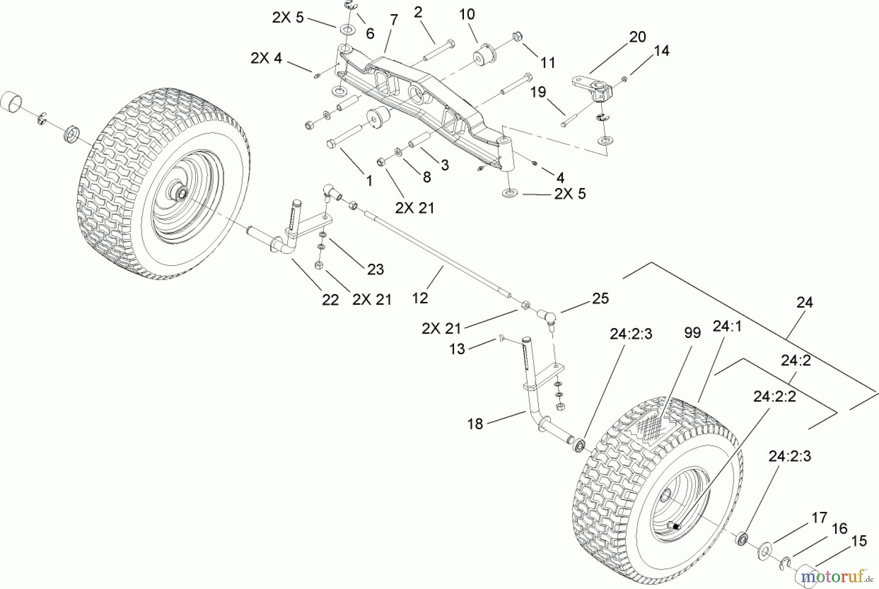 Toro Neu Mowers, Lawn & Garden Tractor Seite 1 74582 (DH 210) - Toro DH 210 Lawn Tractor, 2007 (270000001-270999999) FRONT AXLE ASSEMBLY