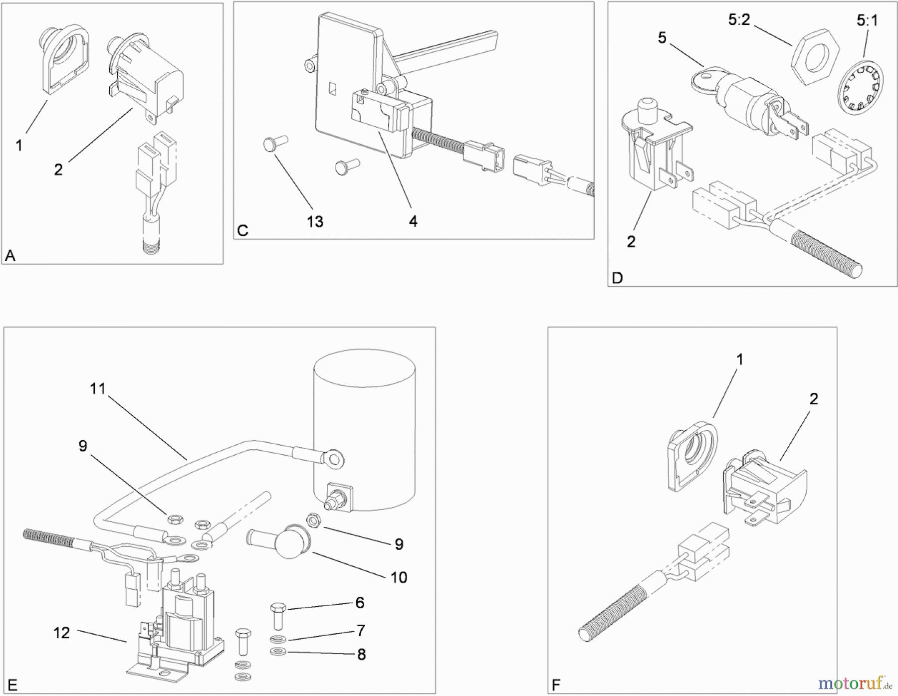 Toro Neu Mowers, Lawn & Garden Tractor Seite 1 74582 (DH 210) - Toro DH 210 Lawn Tractor, 2011 (311000001-311999999) ELECTRICAL SWITCH NO. 1 ASSEMBLY