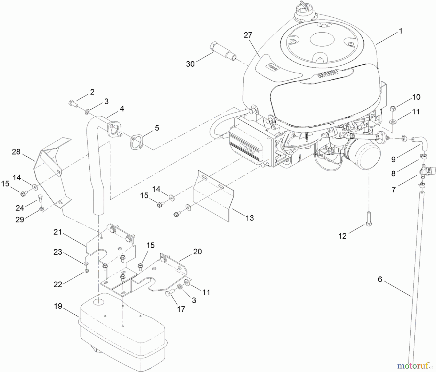 Toro Neu Mowers, Lawn & Garden Tractor Seite 1 74582 (DH 210) - Toro DH 210 Lawn Tractor, 2011 (311000001-311999999) ENGINE AND MUFFLER ASSEMBLY