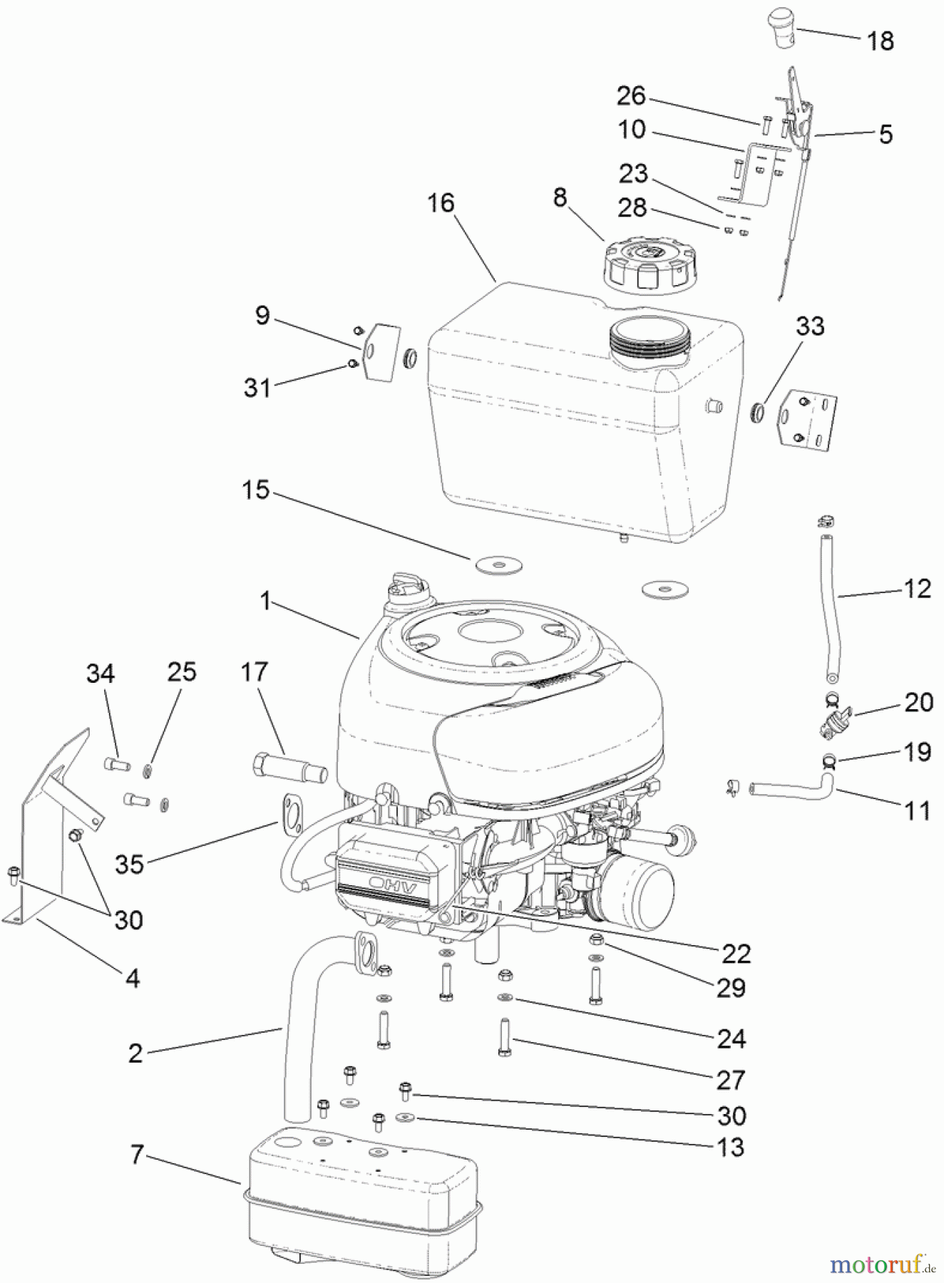 Toro Neu Mowers, Lawn & Garden Tractor Seite 1 74585 (DH 210) - Toro DH 210 Lawn Tractor, 2012 (SN 312000001-312999999) ENGINE AND MUFFLER ASSEMBLY
