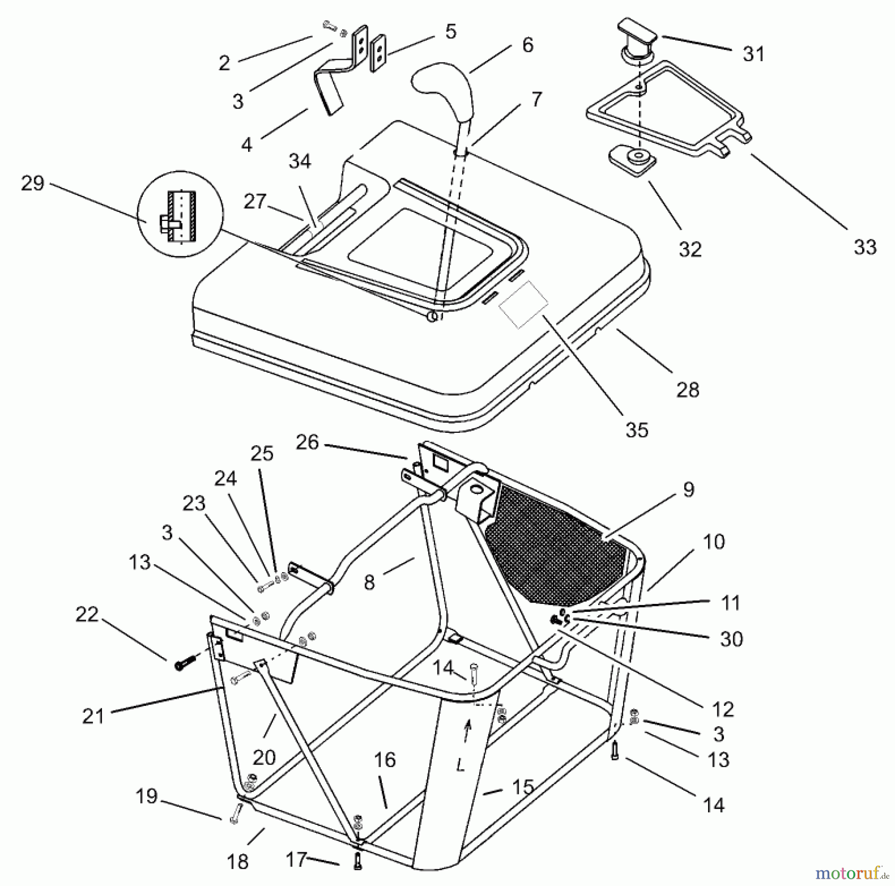 Toro Neu Mowers, Lawn & Garden Tractor Seite 1 74590 (190-DH) - Toro 190-DH Lawn Tractor, 2000 (200000001-200999999) GRASS COLLECTOR ASSEMBLY