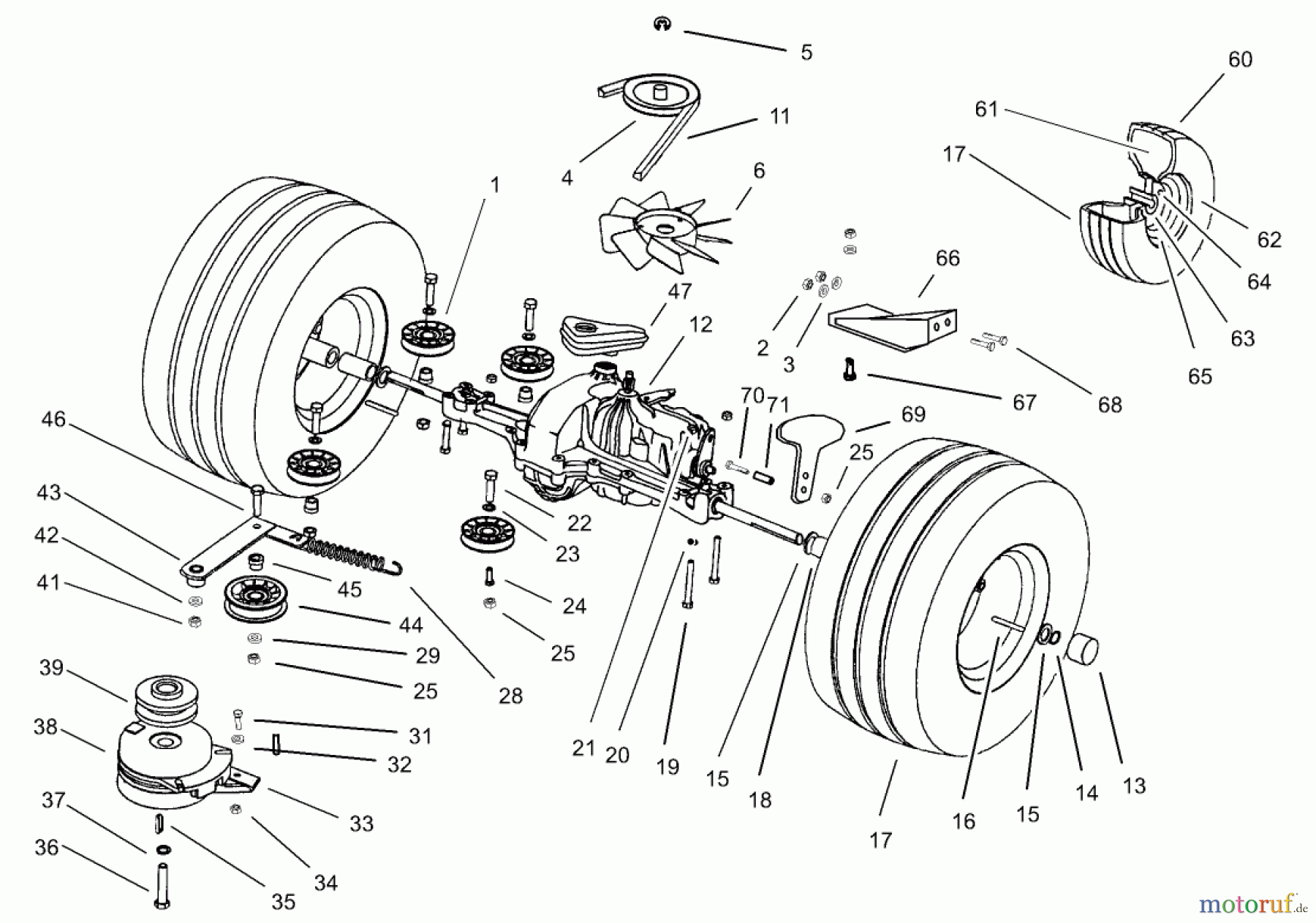 Toro Neu Mowers, Lawn & Garden Tractor Seite 1 74590 (190-DH) - Toro 190-DH Lawn Tractor, 2000 (200000001-200999999) TRANSMISSION DRIVE ASSEMBLY
