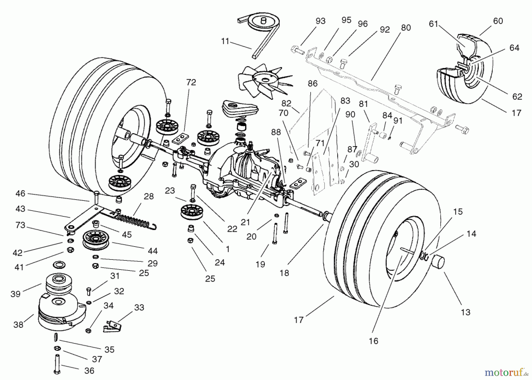 Toro Neu Mowers, Lawn & Garden Tractor Seite 1 74590 (190-DH) - Toro 190-DH Lawn Tractor, 2001 (210000001-210999999) TRANSMISSION DRIVE ASSEMBLY