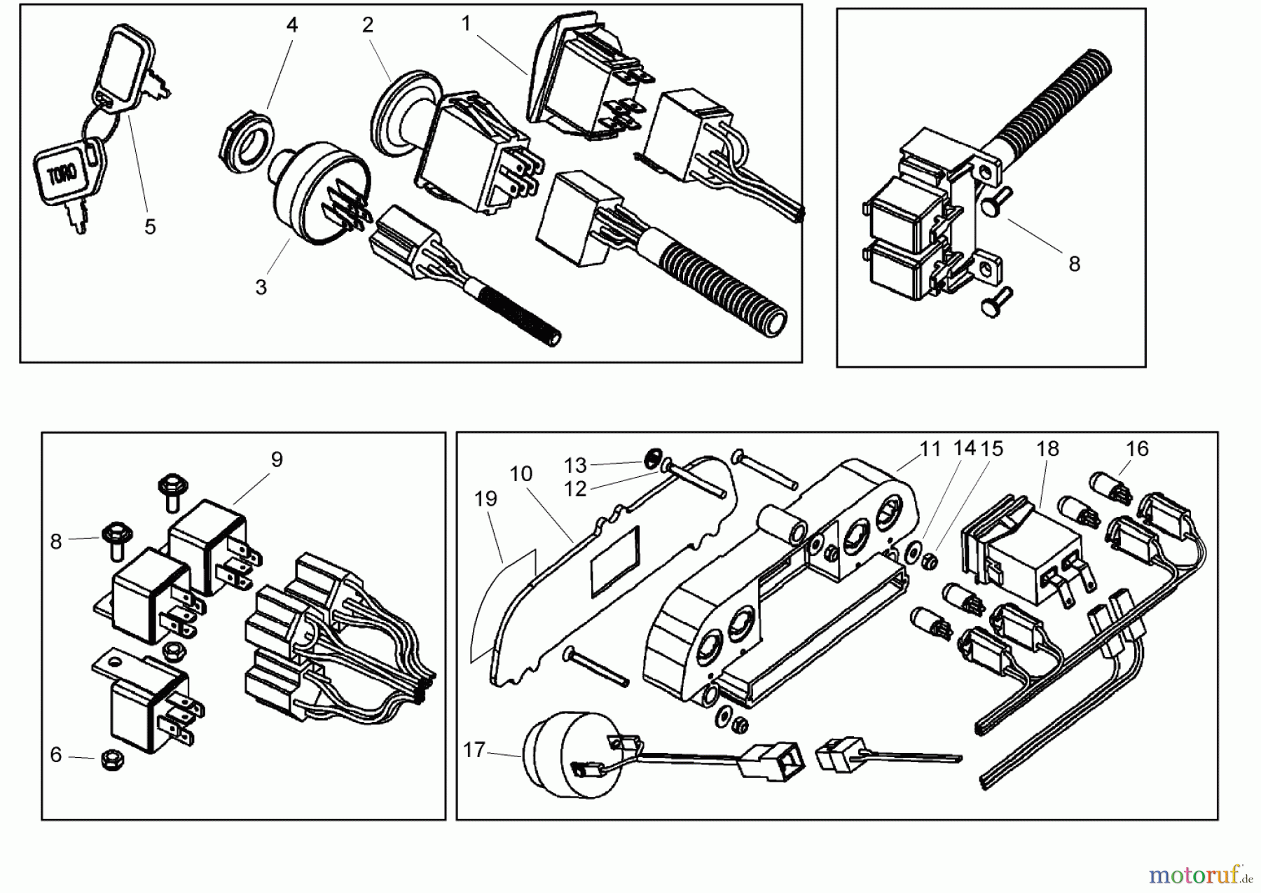 Toro Neu Mowers, Lawn & Garden Tractor Seite 1 74590 (190-DH) - Toro 190-DH Lawn Tractor, 2004 (240000001-240999999) ELECTRICAL SWITCH ASSEMBLY NO. 2