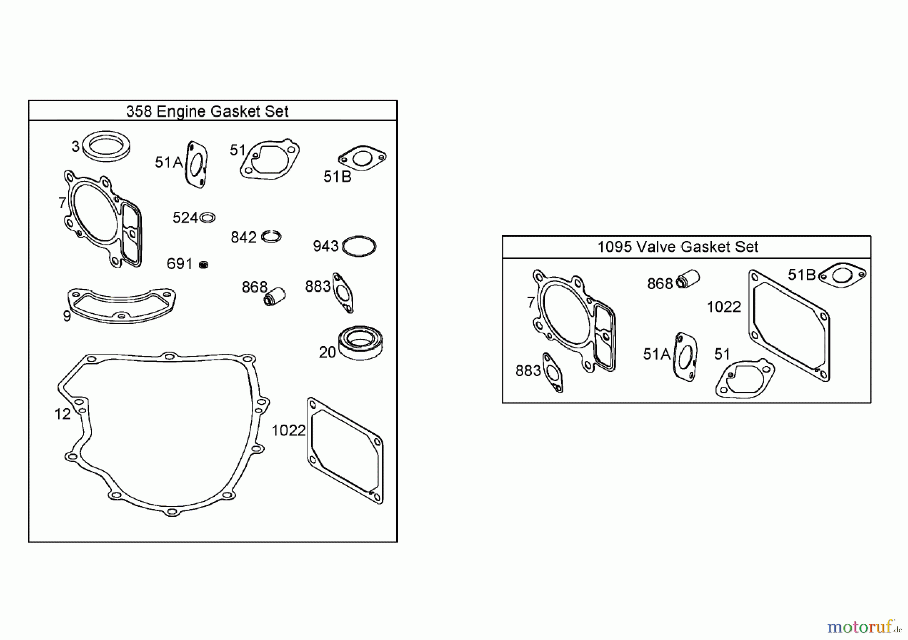 Toro Neu Mowers, Lawn & Garden Tractor Seite 1 74591 (DH 220) - Toro DH 220 Lawn Tractor, 2006 (260000001-260999999) 358 ENGINE AND 1095 VALVE GASKET SETS BRIGGS AND STRATTON 441577-0120-E1